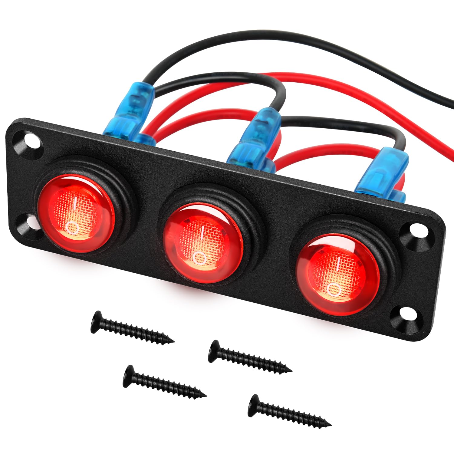 Nilight 3 Gang Rocker Switch Panel 12V Waterproof On-Off Toggle Switches With Red Led Light 3 Pin For Automotive Lights Marine B
