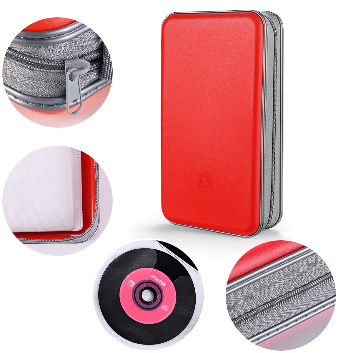 Liovode Dvd Case, 96 Capacity Portable Cd Case Holder Storage Hard Plastic Dvd Media Wallet Holder Organizer For Car (Red)