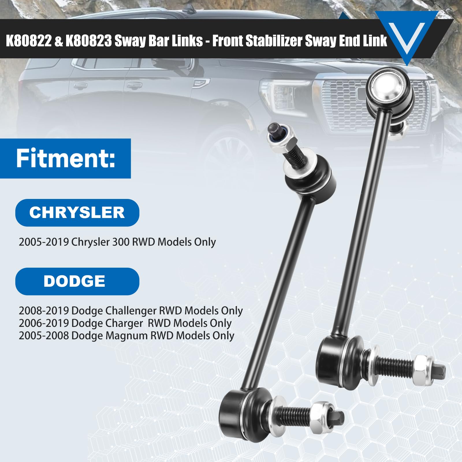 K80822 K80823 Sway Bar Links - Front Stabilizer Bar End Links Compatible With 2005-2015 Chrysler 300 Rwd 2006-2015 Dodge Charger