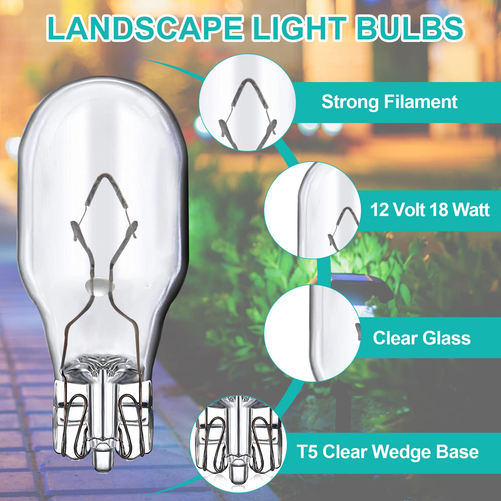 Kscjdg 18W 12V T5 Light Bulb Replacement Landscape Light Bulbs -Wedge Base Lights Bulb -Malibu Lights Bulbs -Low Voltage Landsca