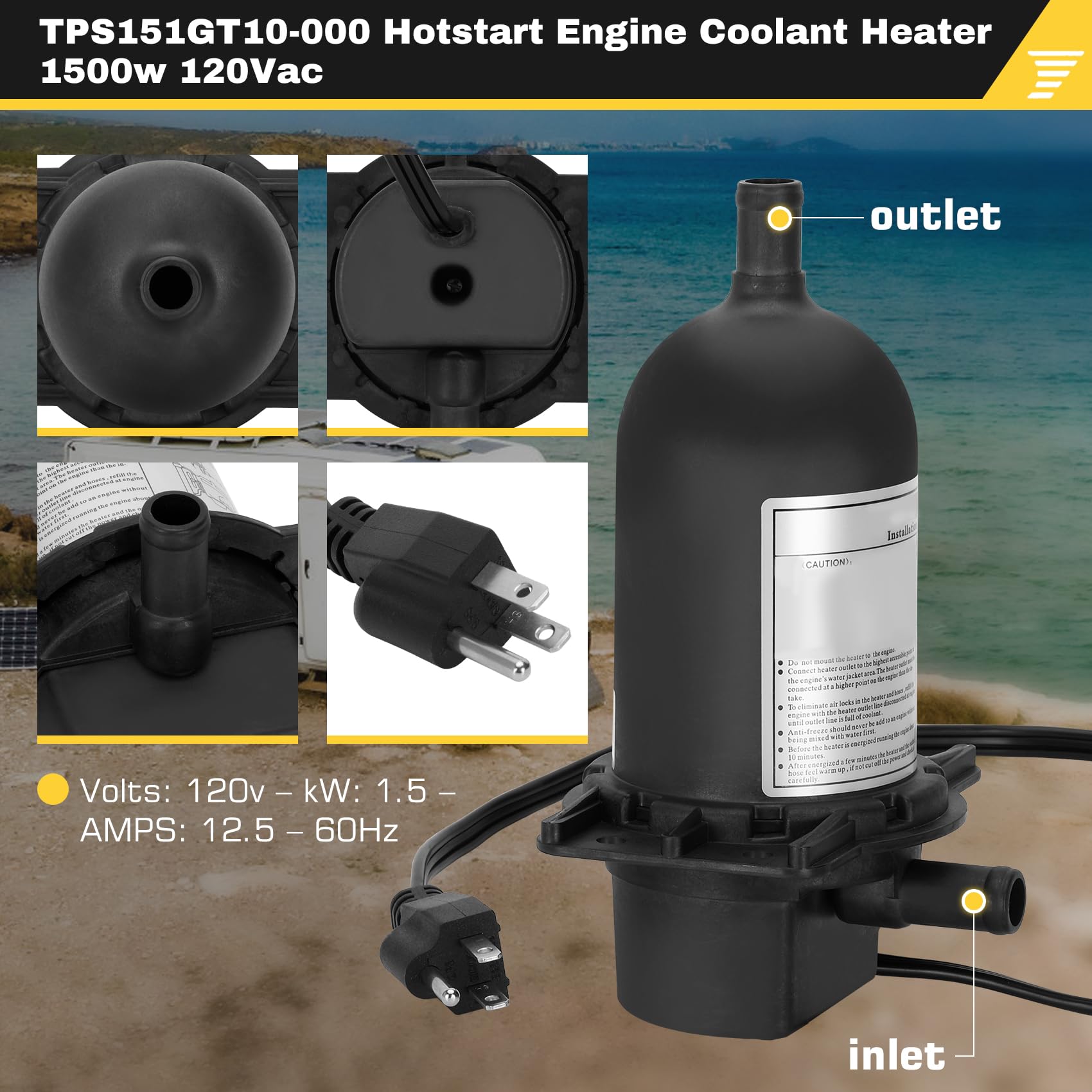 Drkerr TPS151GT10-000 Engine Block Heater compatible with Diesel & Gas engines Generator Tractor Truck Boat, Replace TPS151GT8-0