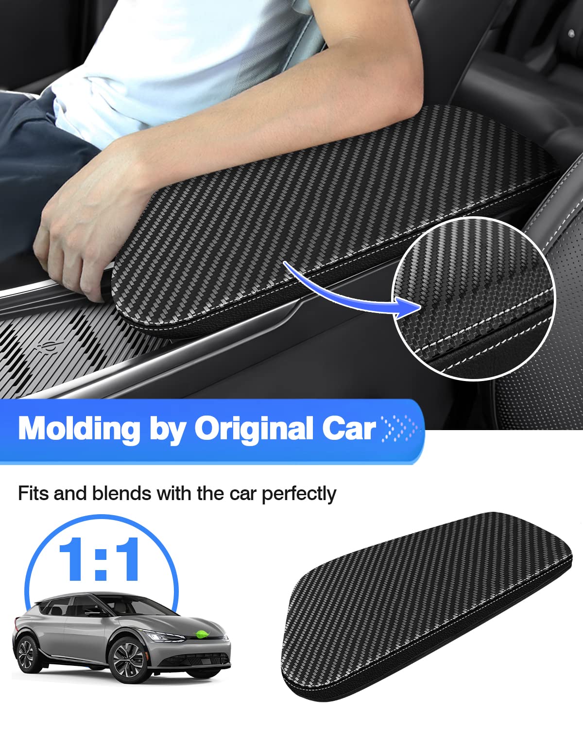 Autorder Center Console Cover For Kia Forte 2019-2024 Accessories Carbon Fiber Armrest Cover Anti-Scratch Middle Console Pad Leather Armrest Protector