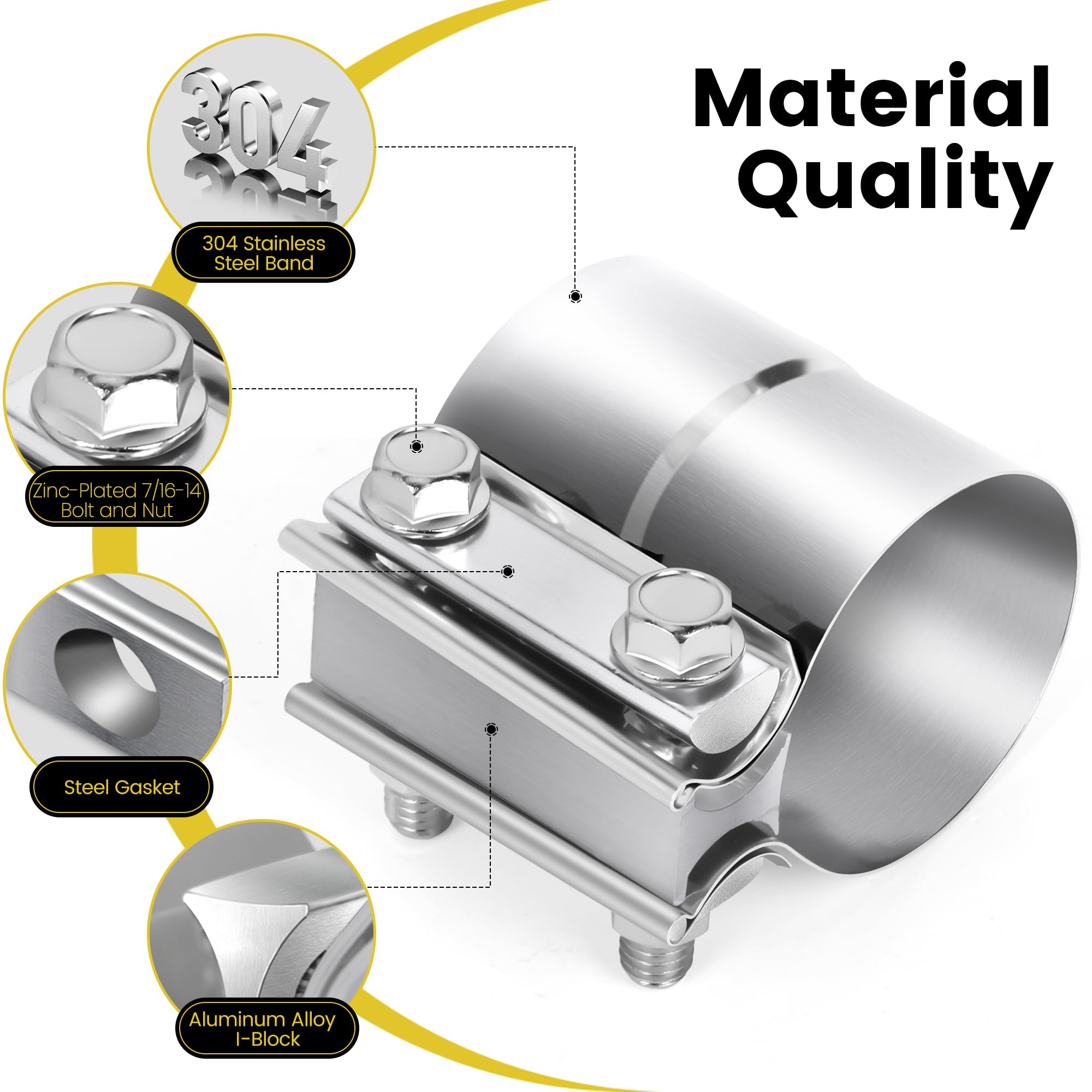 Zehclp 1 Pcs Exhaust Clamp 2 1/4 Butt Joint 304 Stainless Steel Band Lap Joint Band Clamp Stainless Steel For Pipes Catalytic Co