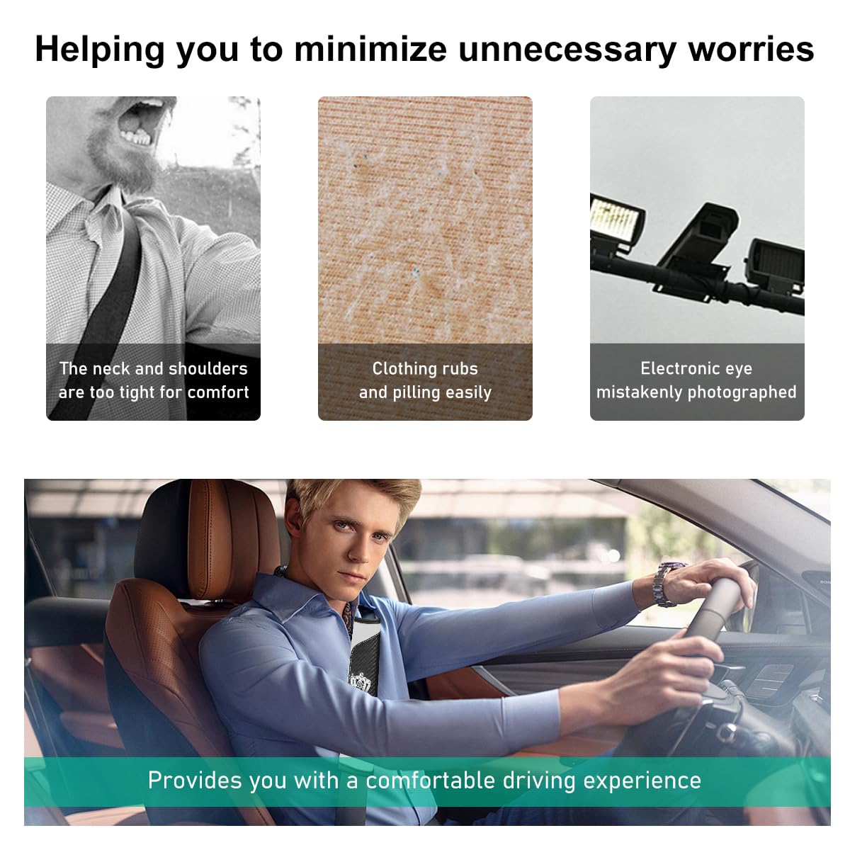 Ziciner 2 PCS Car Seat Belt Cover, Soft Leather Safety Belt Shoulder Strap Covers with Bling Rhinestone Crown, Breathable Harnes