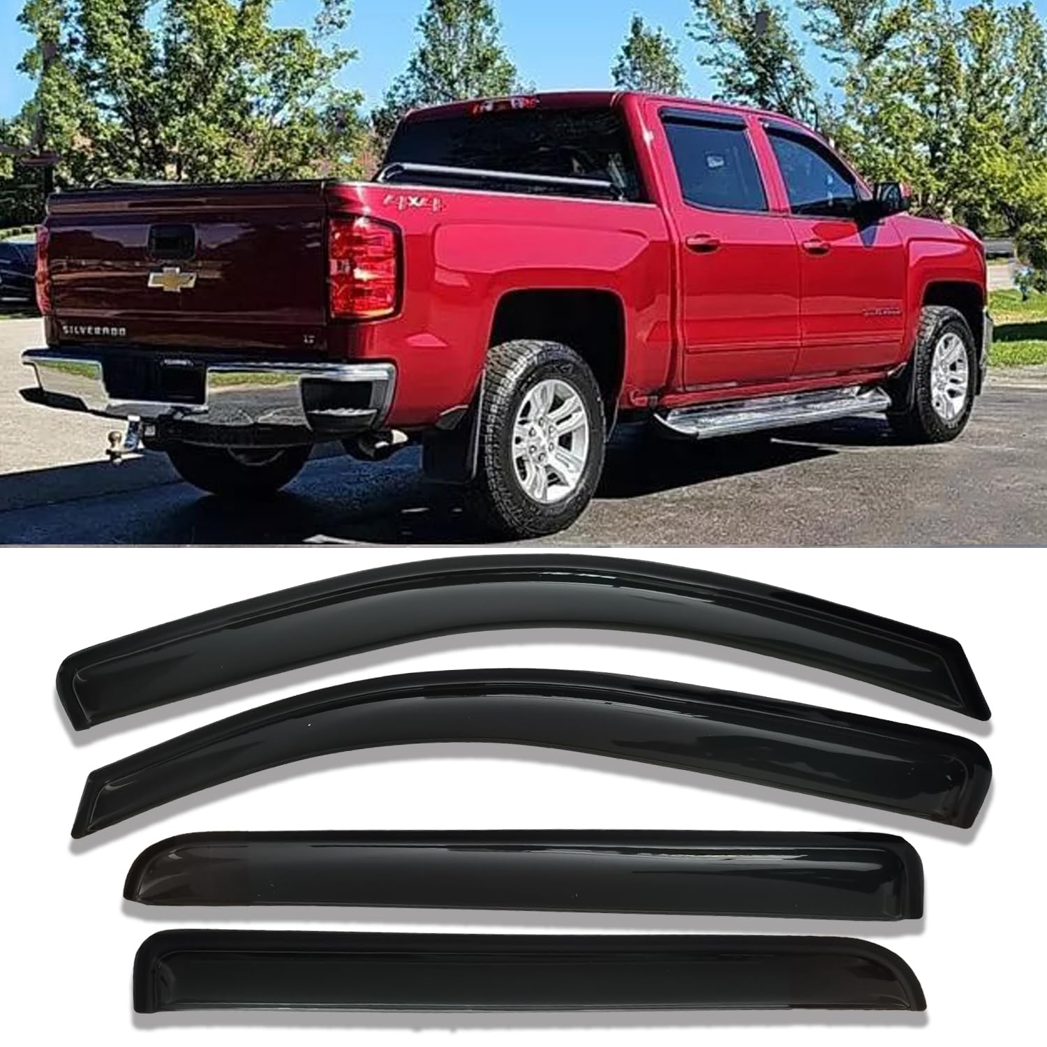 Side Car Window Visors Window Vent Shade Wind Deflectors Sun Rain Guards Compatible With 2014-2018 Chevrolet Silverado 1500 2500