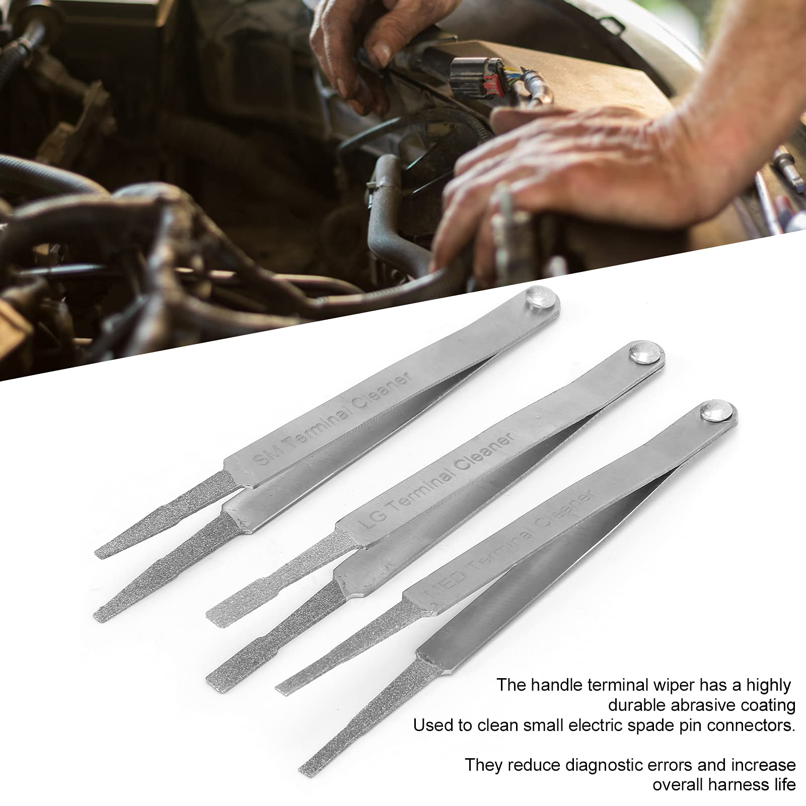 Camrusic 3Pcs Diamond Grip Terminal Cleaner Set, Electrical Terminal Cleaner For Small Electrical Spade Pin Connector