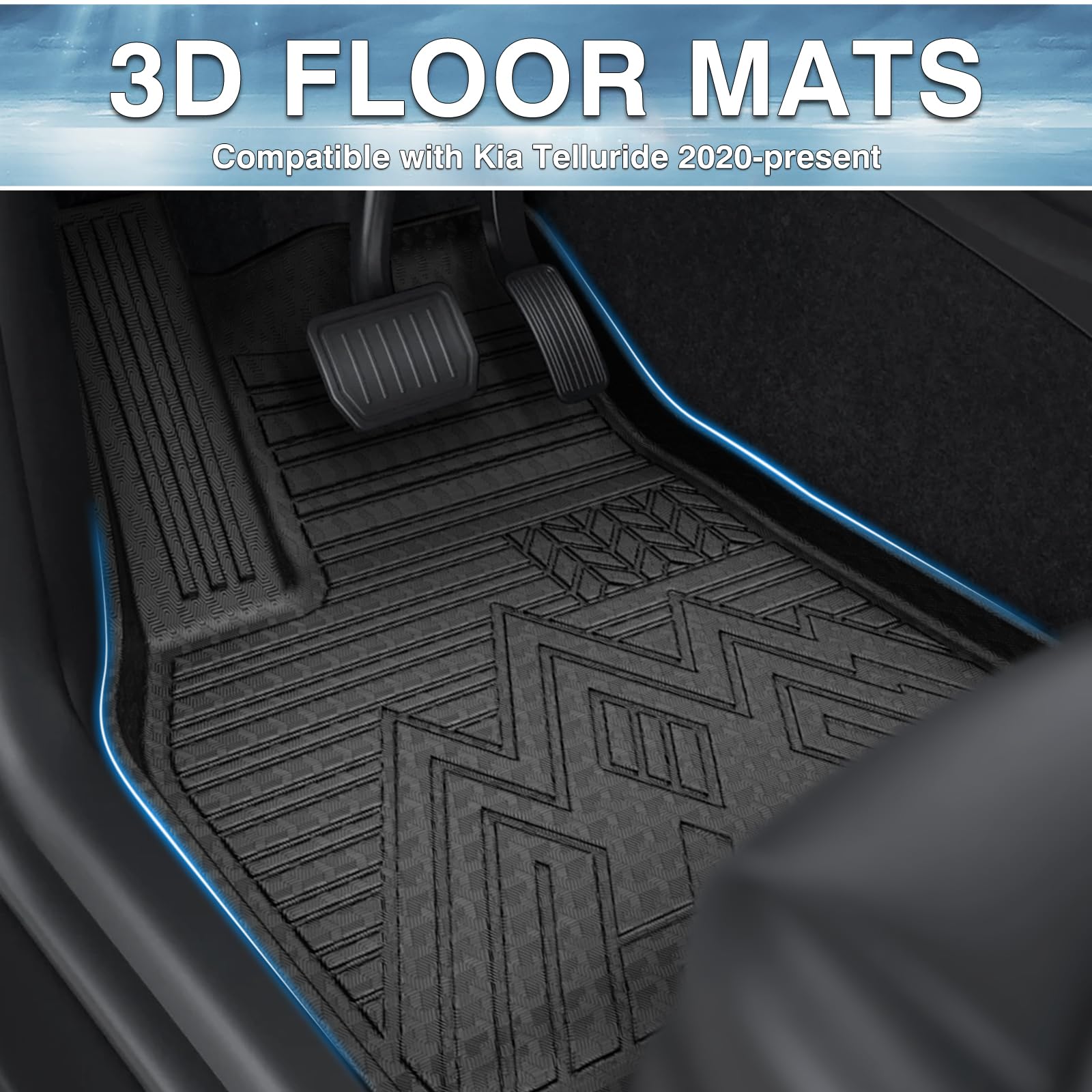 Mixsuper Floor Mats for Kia Telluride 2020-2026, Only for 7 Seater, with 2nd Bucket Seats Without Center Console, All Weather Fl