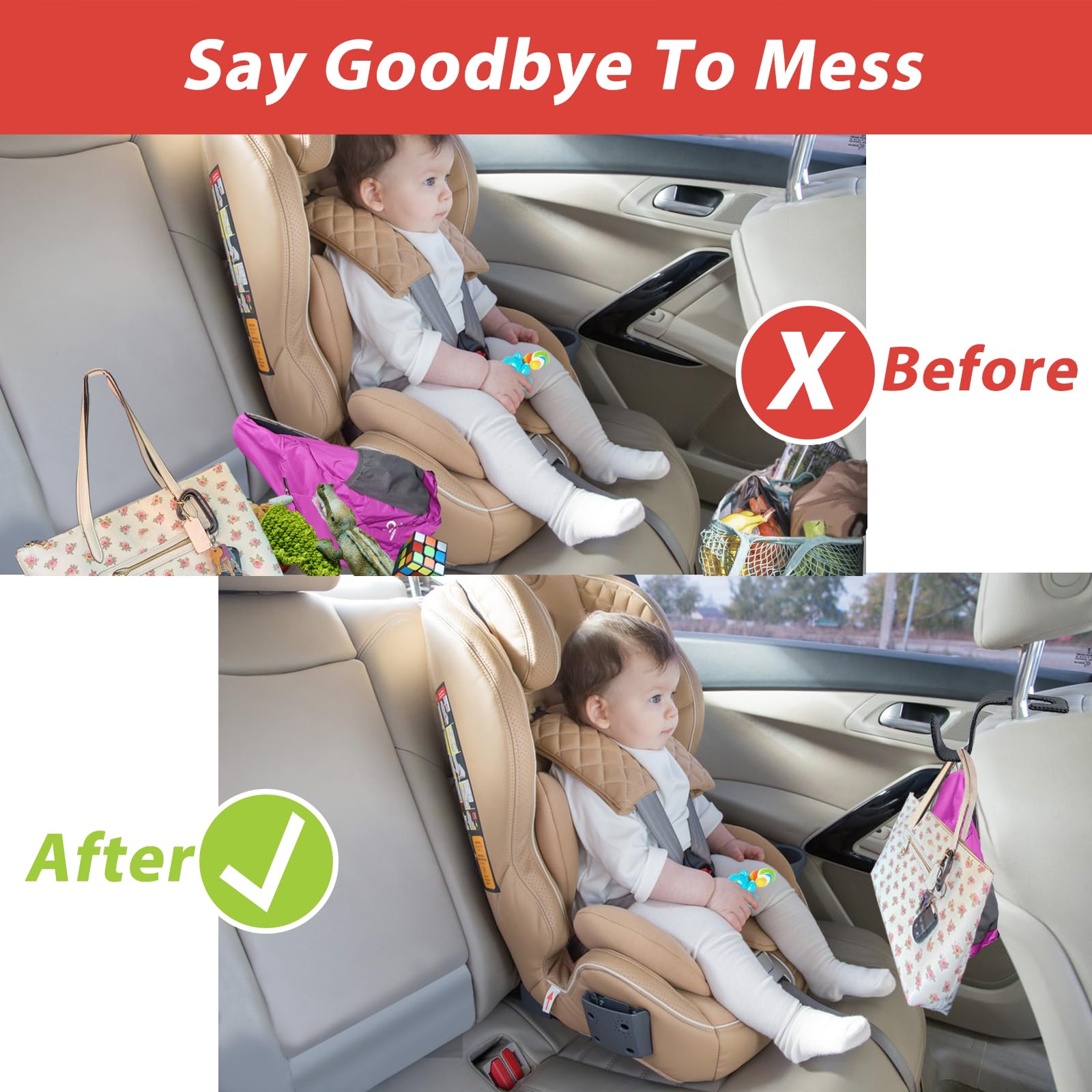 Etre Jeune Purse Hook For Car, Car Purse Holder Headrest Hook Vehicle Leather Storage Hook For Hanging Purses And Bags, 2 Pack Black