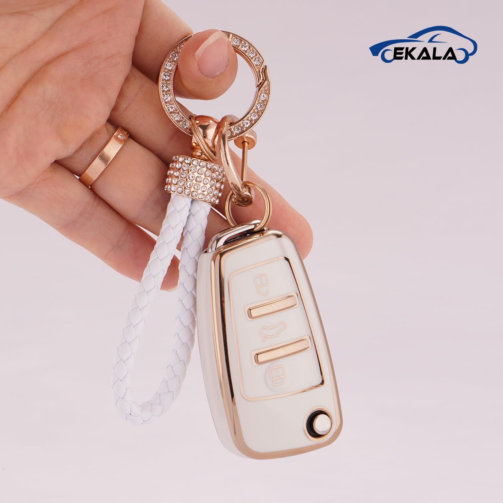 Ekala Car Key Full Cover For Audi With Keychain Lanyard, 3 Buttons Soft Tpu Key Protection Case Compatible With Audi A1 A3 A4 A6 A8 Quattro Q2 Q3 Q7 S3 S6 Rs3 Rs6 R8 Tt Tts Car Key Shell Cover(Ad-3)