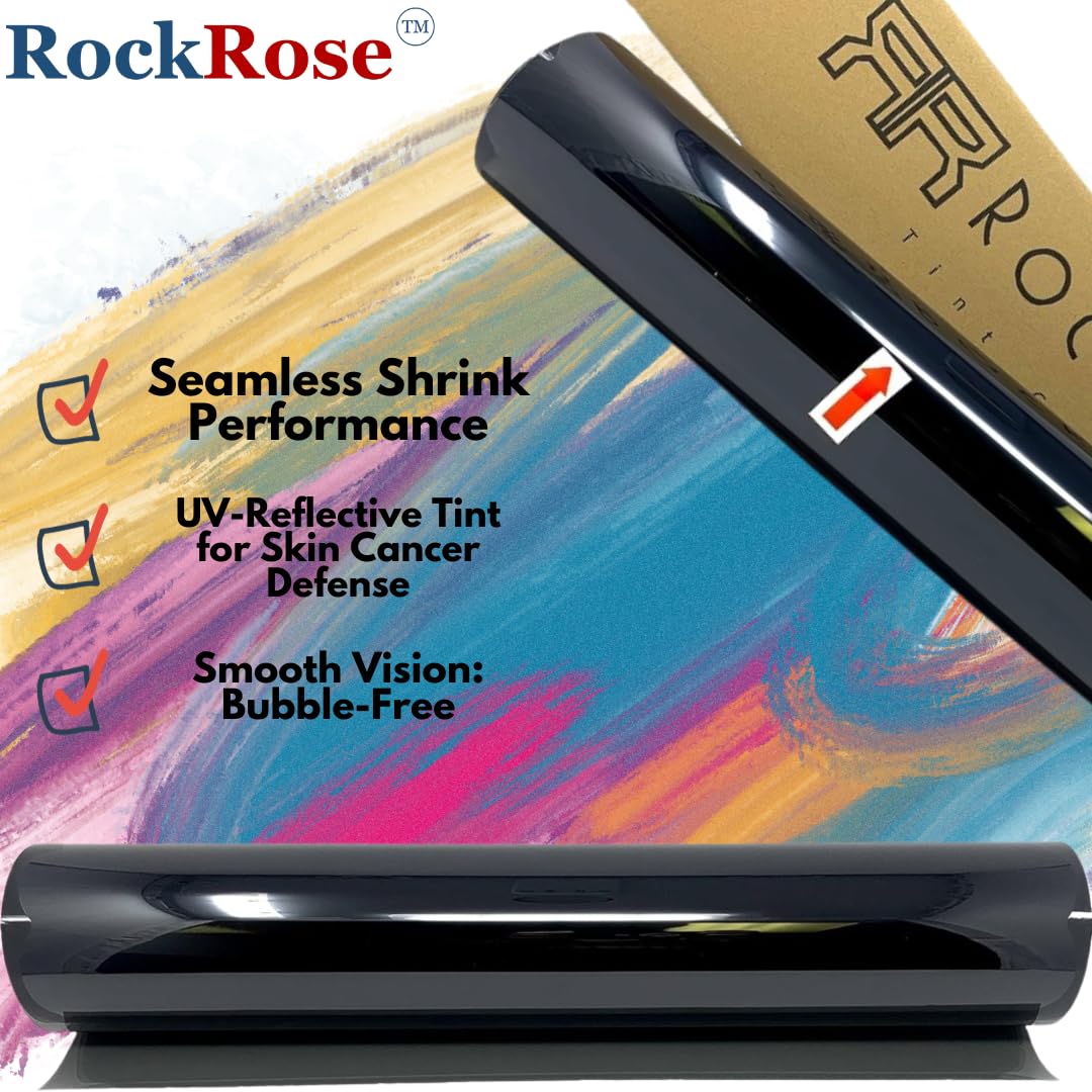 Rockrose 1% Vlt Car Tint 12' By 100Ft 2Ply Premium Carbon Professional Tint Car Window Tint Heat, Uv, And Irr Block Tint For Cars Adhesive Film(12' X 100Ft)