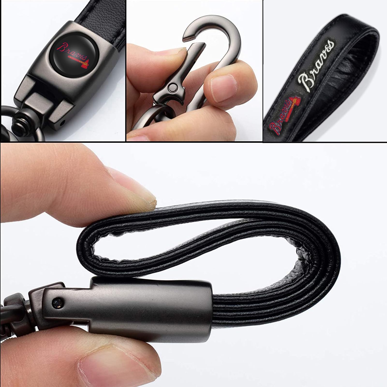 Kaleduo Atlanta Braves Baseball Fans Leather Keychain - Stylish Car Key Ring Gift for Men & Women, Perfect for Sports Enthusiasts