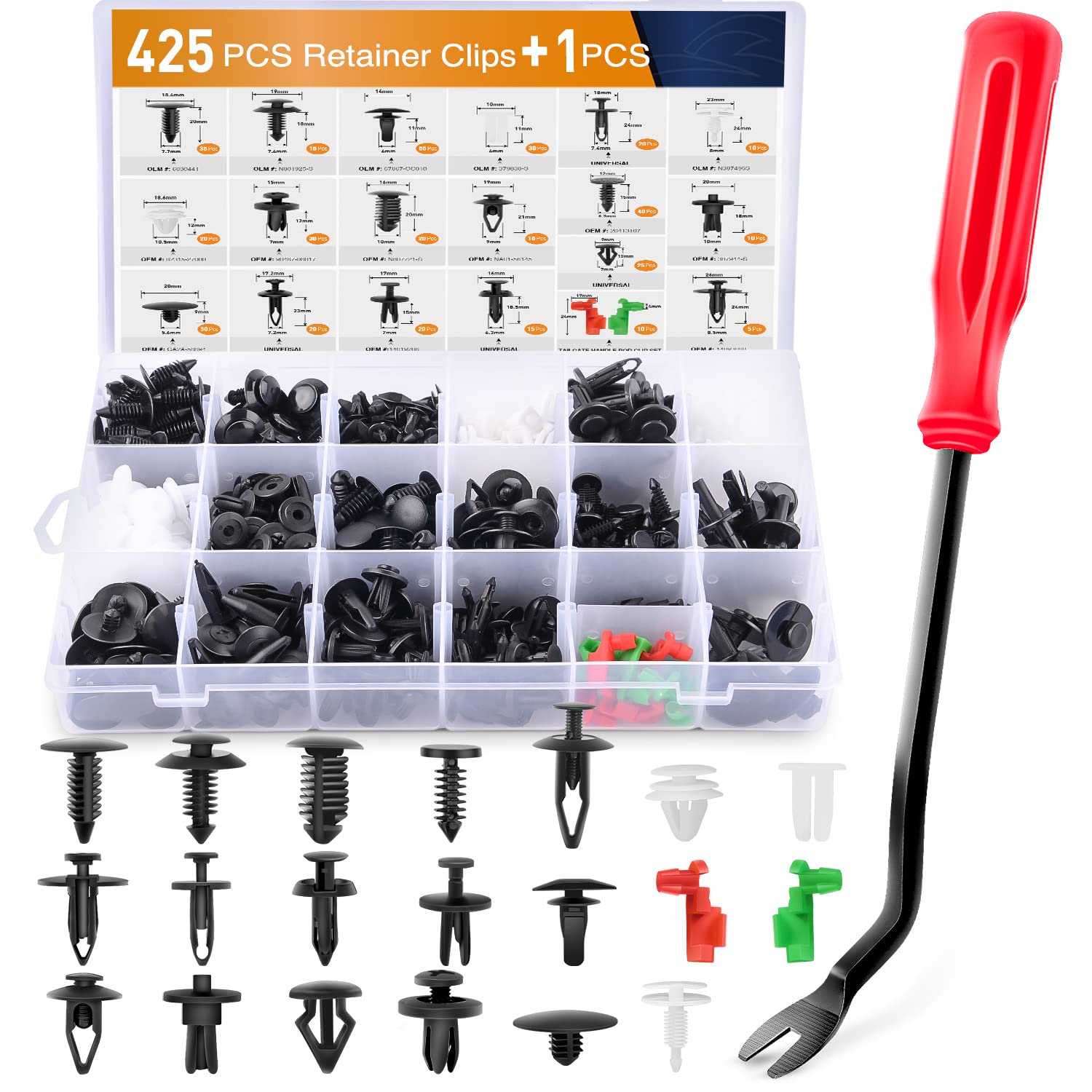 GOOACC 425 Pcs Car Body Retainer Clips Set Tailgate Handle Rod Clip Fastener Remover - 19 Popular Sizes Auto Push Pin Rivets -Do