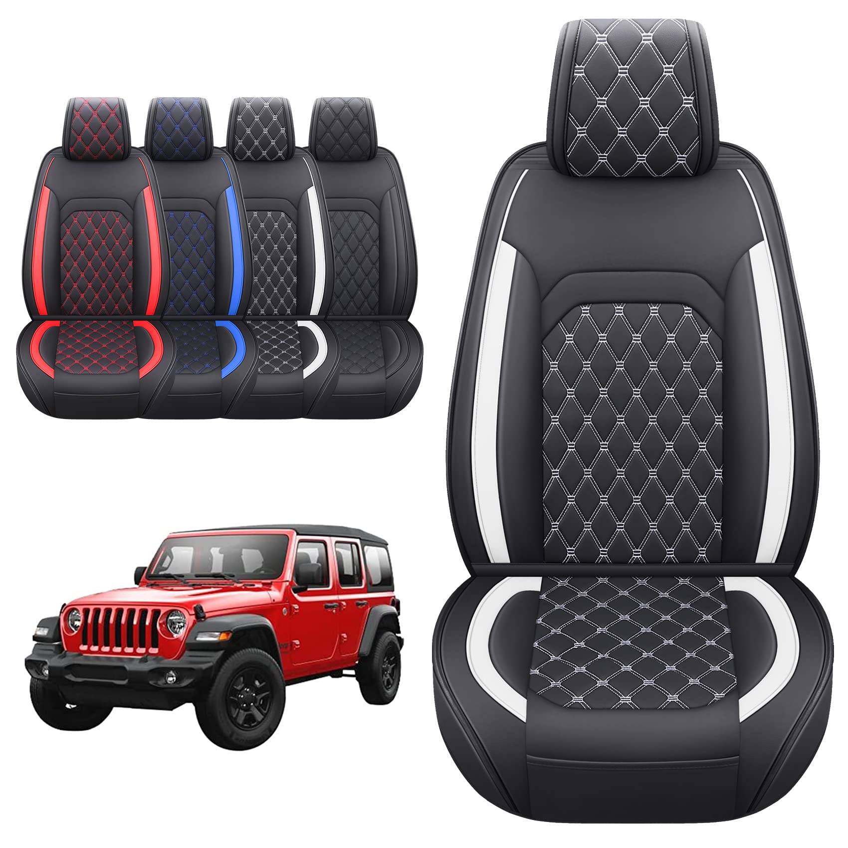 Aierxuan Wrangler JK JL Front Seat Covers Custom Fit 2/4 Door 2007-2025 Unlimited Rubicon 392 Sahara Willys Sport High Altitude 