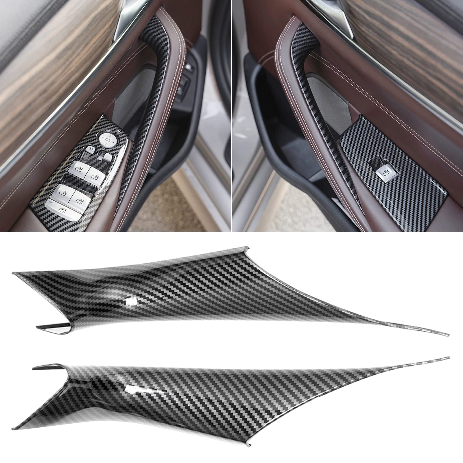 Jaronx Compatible with BMW 5 Series G30 G31 Door Handle Covers 2017-2022, Carbon Fiber Pattern Interior Door Pull Handle Covers 