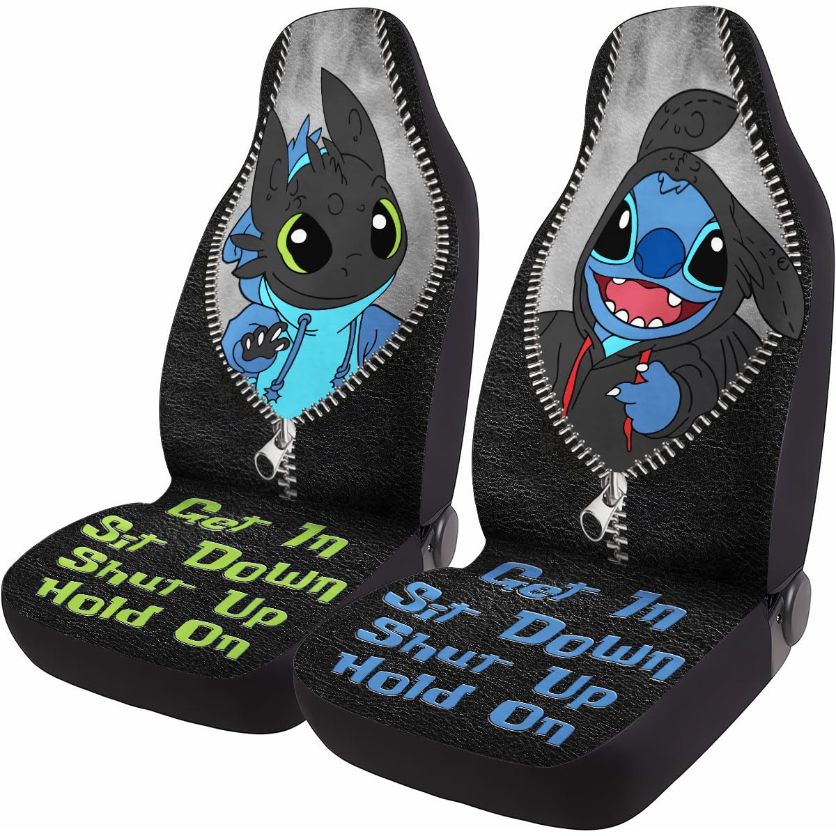 GENANY Cartoon Character and Dragon 2 Front Car Seat Covers for Car Truck Sedan SUV, Car Gifts, Durable Automotive Seat Covers, 