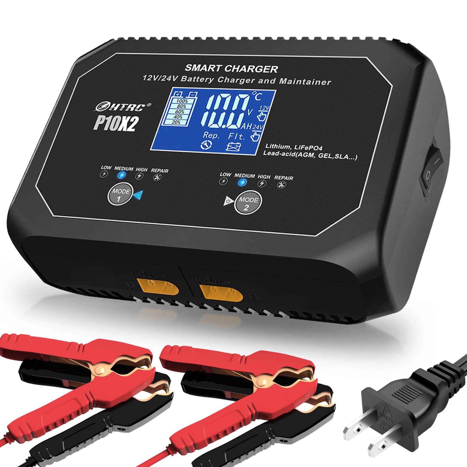 20-Amp (10 Amp 2 Bank) Dual Smart Marine Charger,Fully-Automatic Car Battery Charger,12V And 24V Lithium Lifepo4 Trickle Charger
