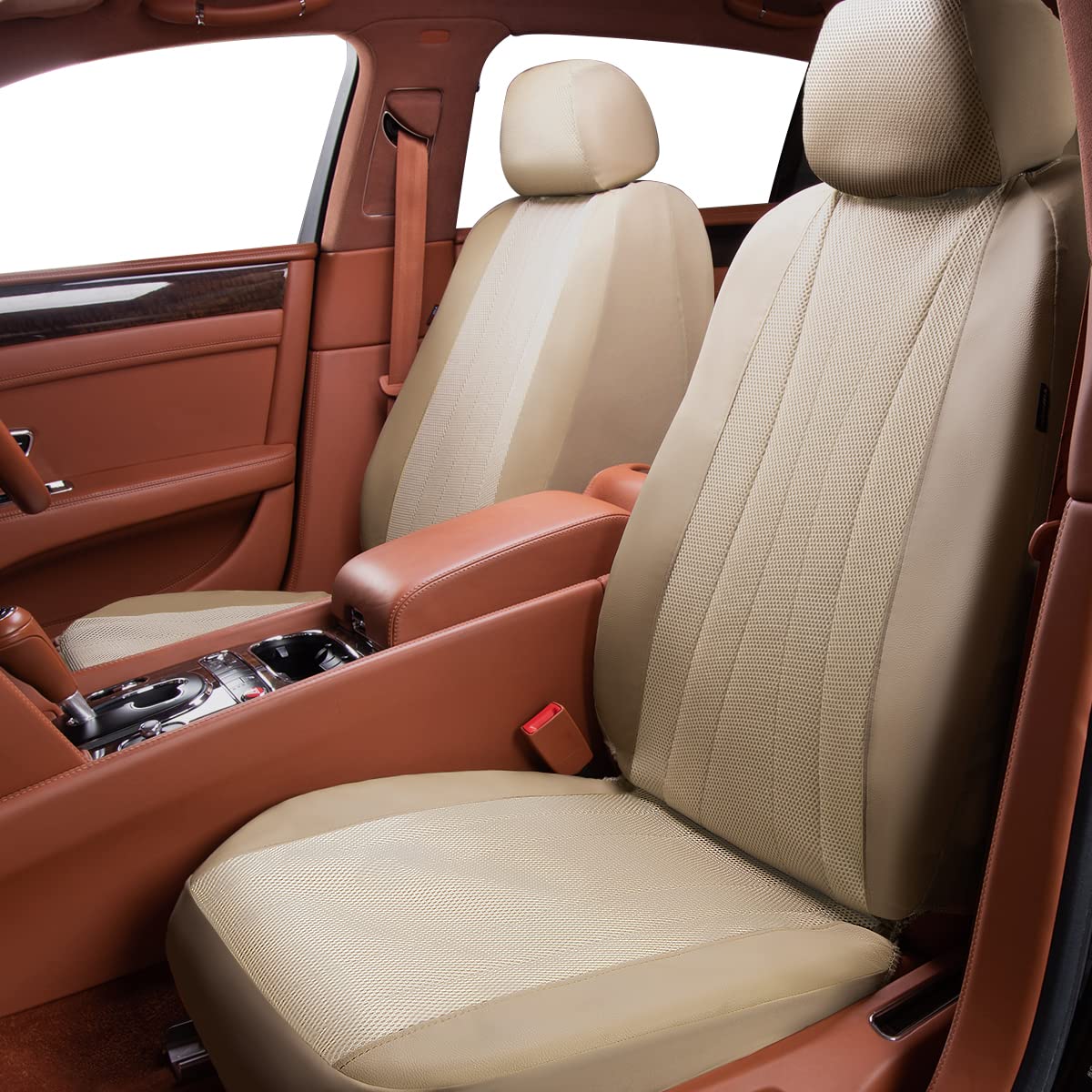 Flying Banner car seat Covers Set airmesh Breathable Fashion Easy Bench Split Protectors Sport Fashion (Beige & Beige, Full Set