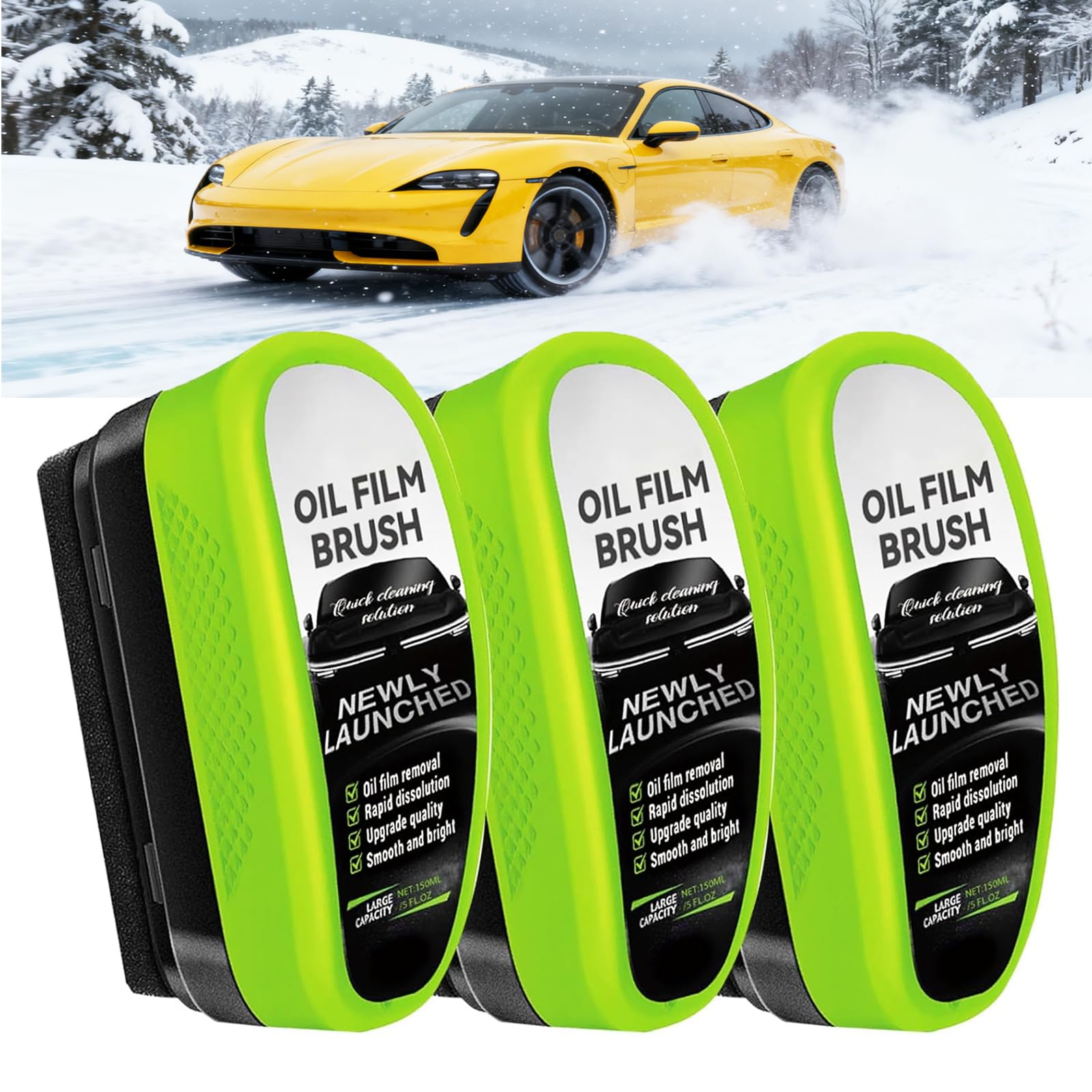 3 Pack Automotive Clear Vision Windshield Cleaner, Oil Film Cleaning Brush for Car Windows, Clear Vision Glass Cleaner Car Winds