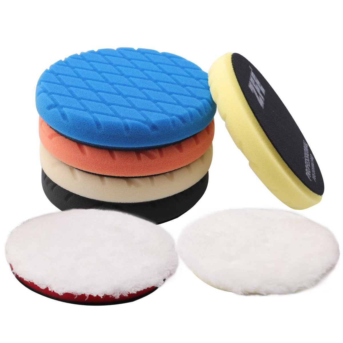 Buffing Polishing Pads, Zfe 7Pcs 5''(125Mm) Waffle Foam Buffing Pads Polishing Pads Wool Pad Kit For 5Inch Backing Plate Ro/Da/G
