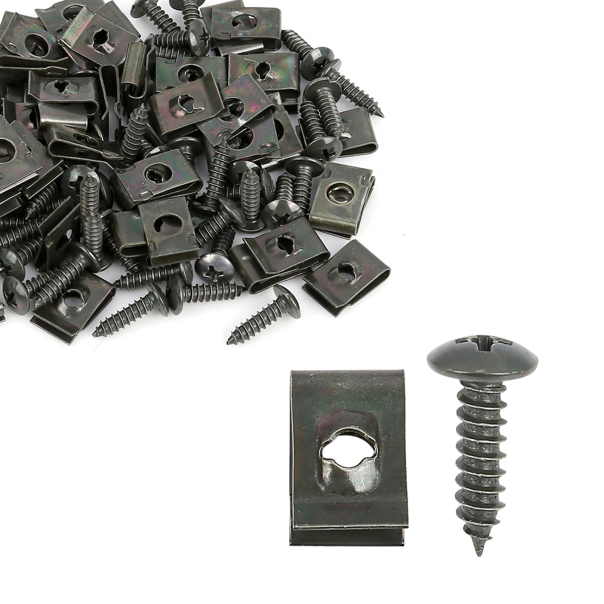 HOPESPANNER 50 Sets 4.2x16mm U Clip Screw Assortment Car Clips Fasteners with Screws for Bumper Dash Door Panel Interior Army Gr