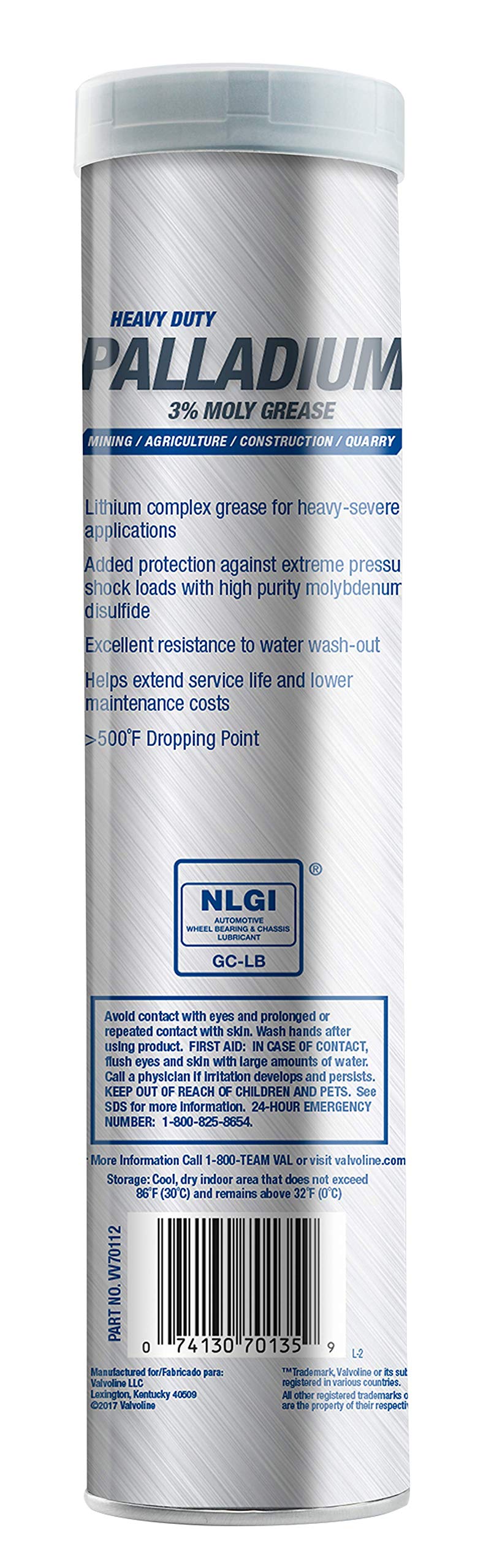 Valvoline Palladium #2 3% Moly, Heavy Duty (HD) Grease 14.1 OZ Cartridge, Case of 10