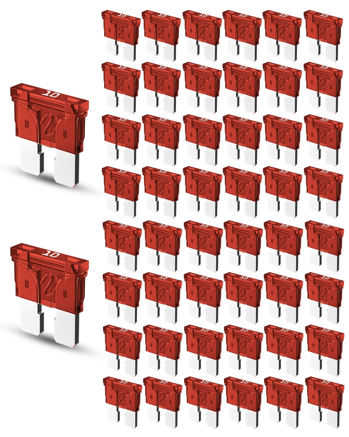 Riseuvo 50Pcs 10A Standard Car Fuses - 10 Amp Automotive Fuses(Ato/Apr/Ats), 32V (12/24V) Blade Fuse For Rv/Truck/Suv