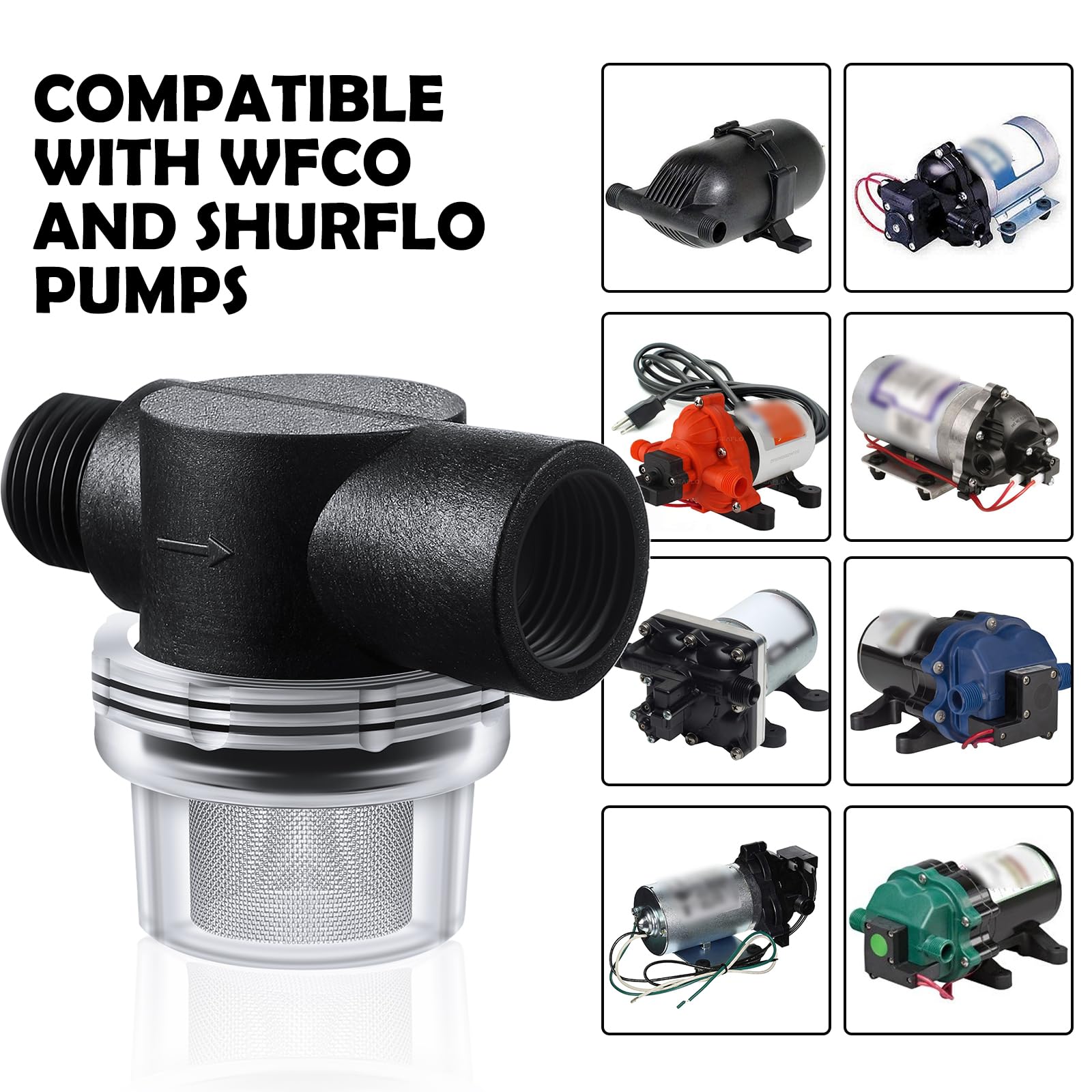 Honoson 3 Pcs Water Pump Strainer Filter Set Include Twist on Pipe Filter and Extra 50 Mesh Stainless Steel Screen, Rv Replaceme