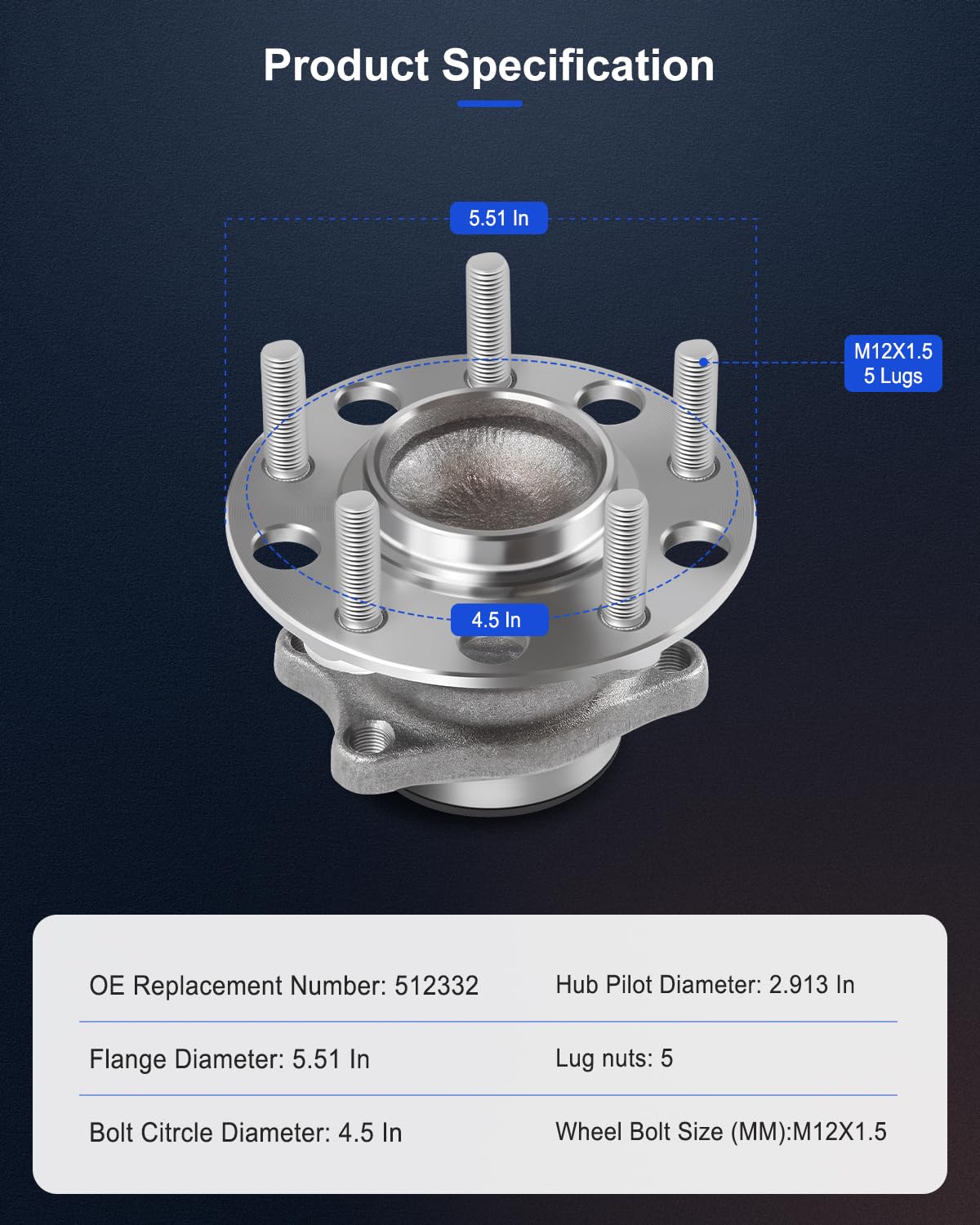 ECCPP Rear Wheel Hub Bearing Assembly 5 Lugs w/ABS for 2007-2010 Dodge Compatible with 512332