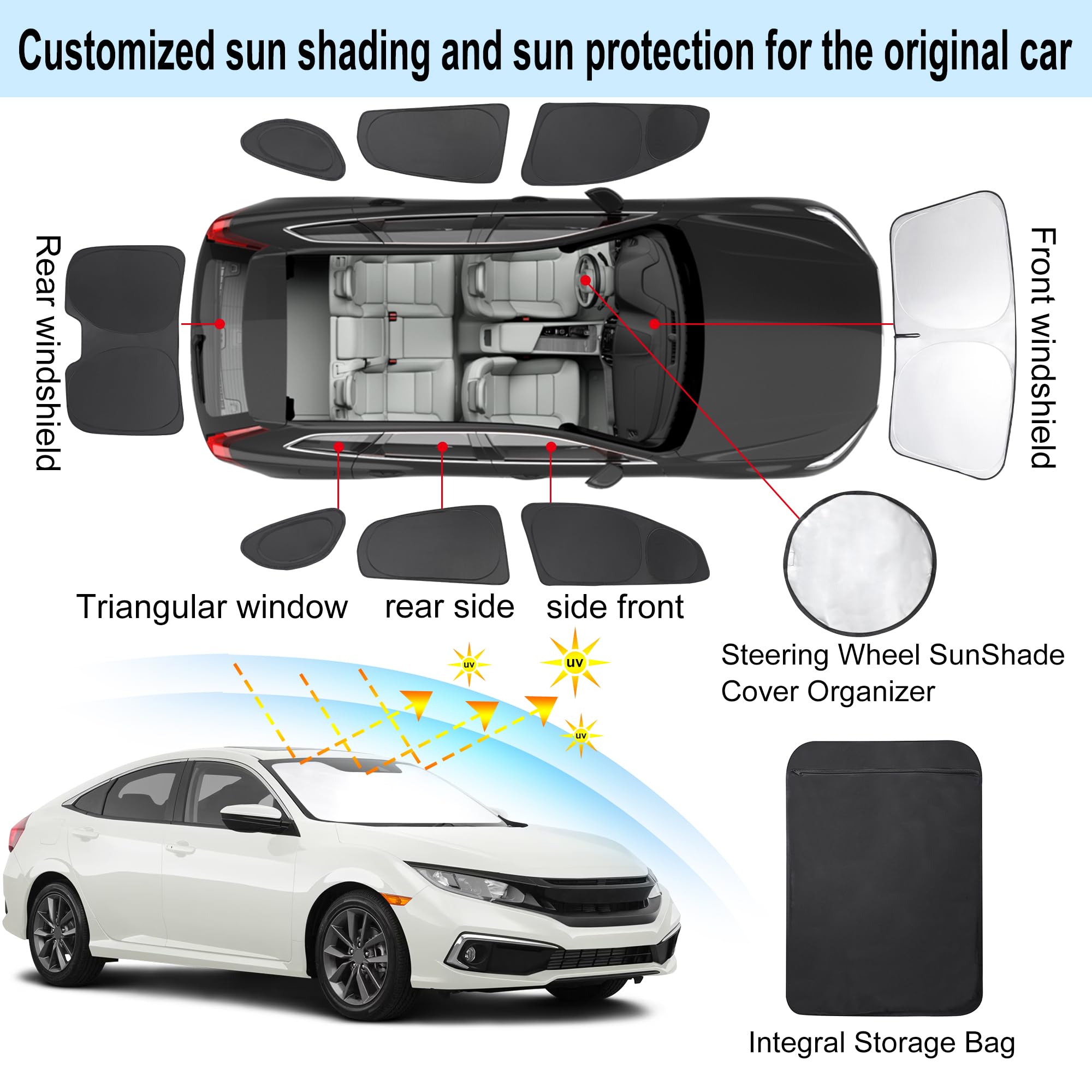 TINGLU Window Shades for Honda Civic 2016-2021 Accessories Car Side Full Windows Rear Triangular Windshield Sun Shade Sun UV Ray