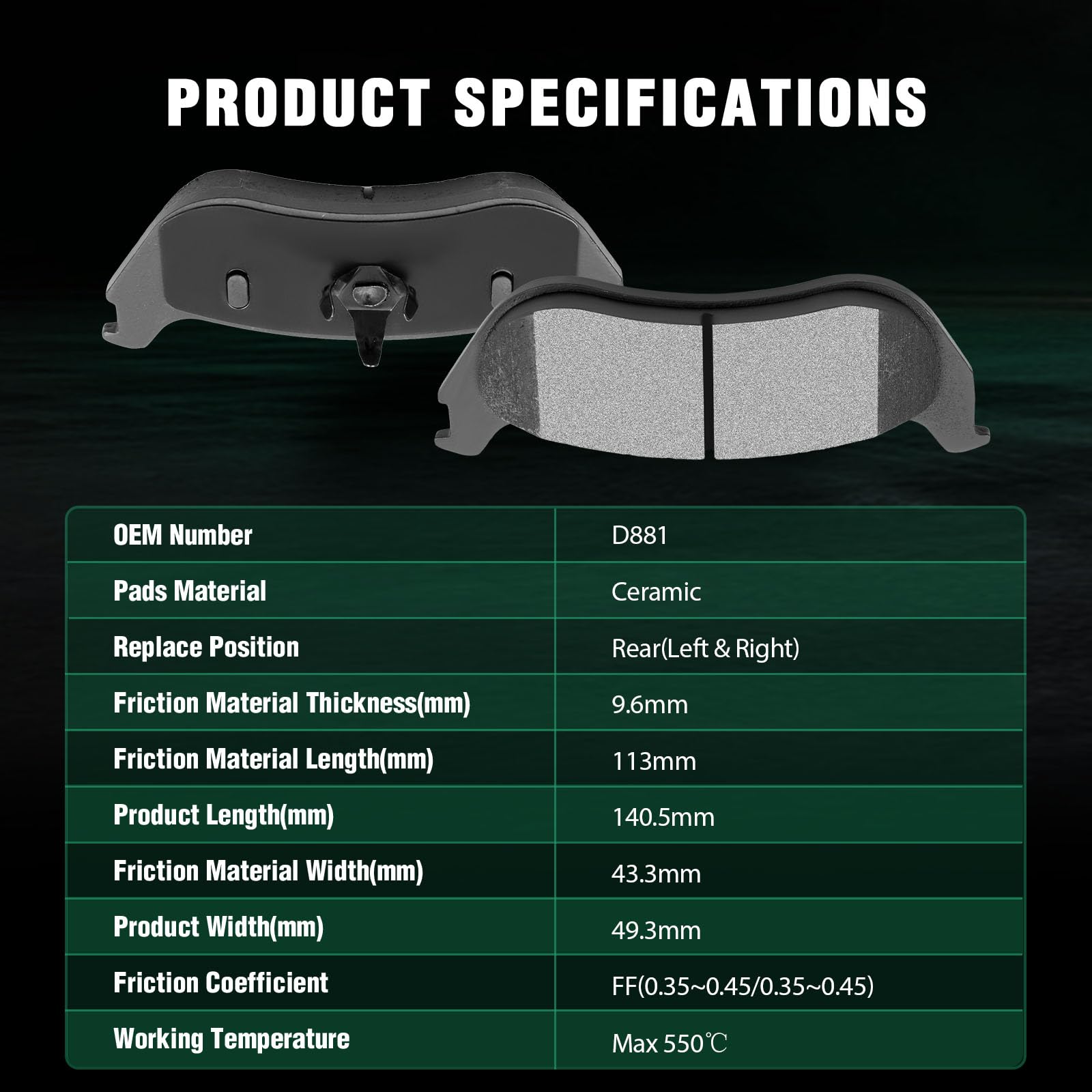 Automuto 4Pcs Rear Ceramic Disc Brake Pads Set D881 For Ford For Explorer 2002-2005,For Mercury Mountaineer 2002-2005