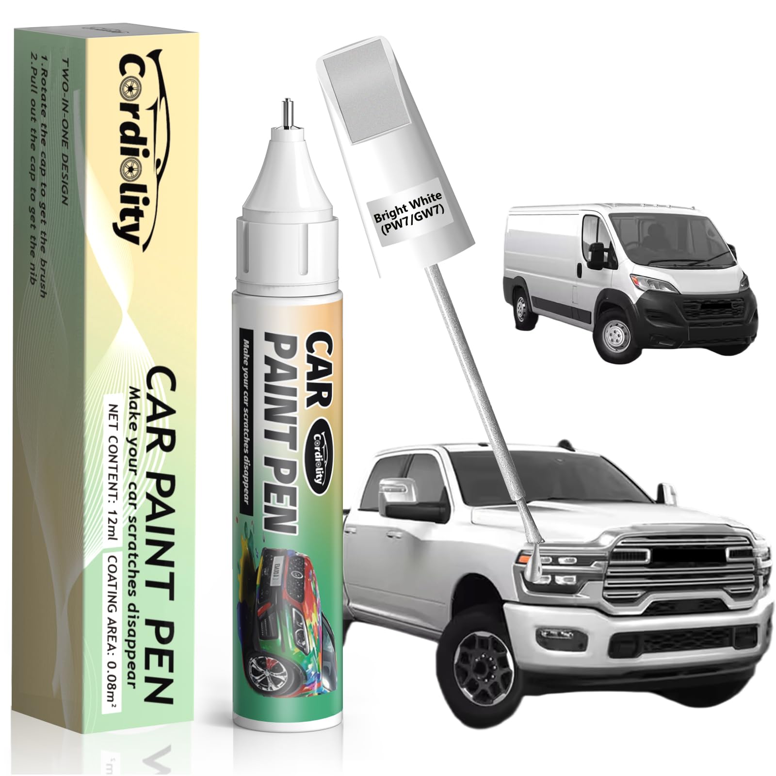 Bright White(PW7/GW7) Touch Up Paint Pen for Ram,Car Paint Scratch Repair Pen Quick and Easy Fix Auto Paint Scratch