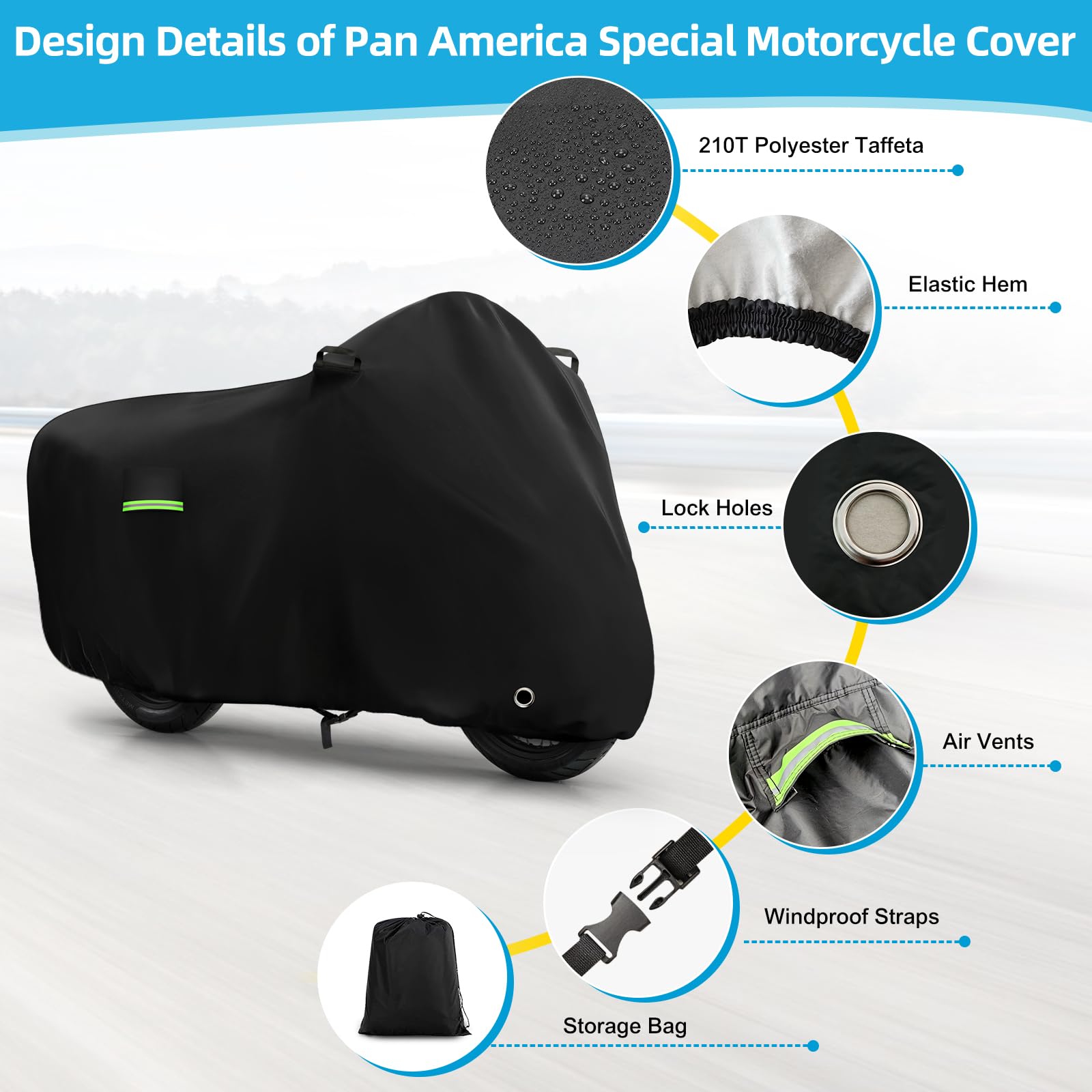 Motorcycle Cover Waterproof for Pan America 1250 Special Adventure/V-Strom 1050/Versys 1000 SE/Tiger, Heavy Duty Sun UV Dust Rai