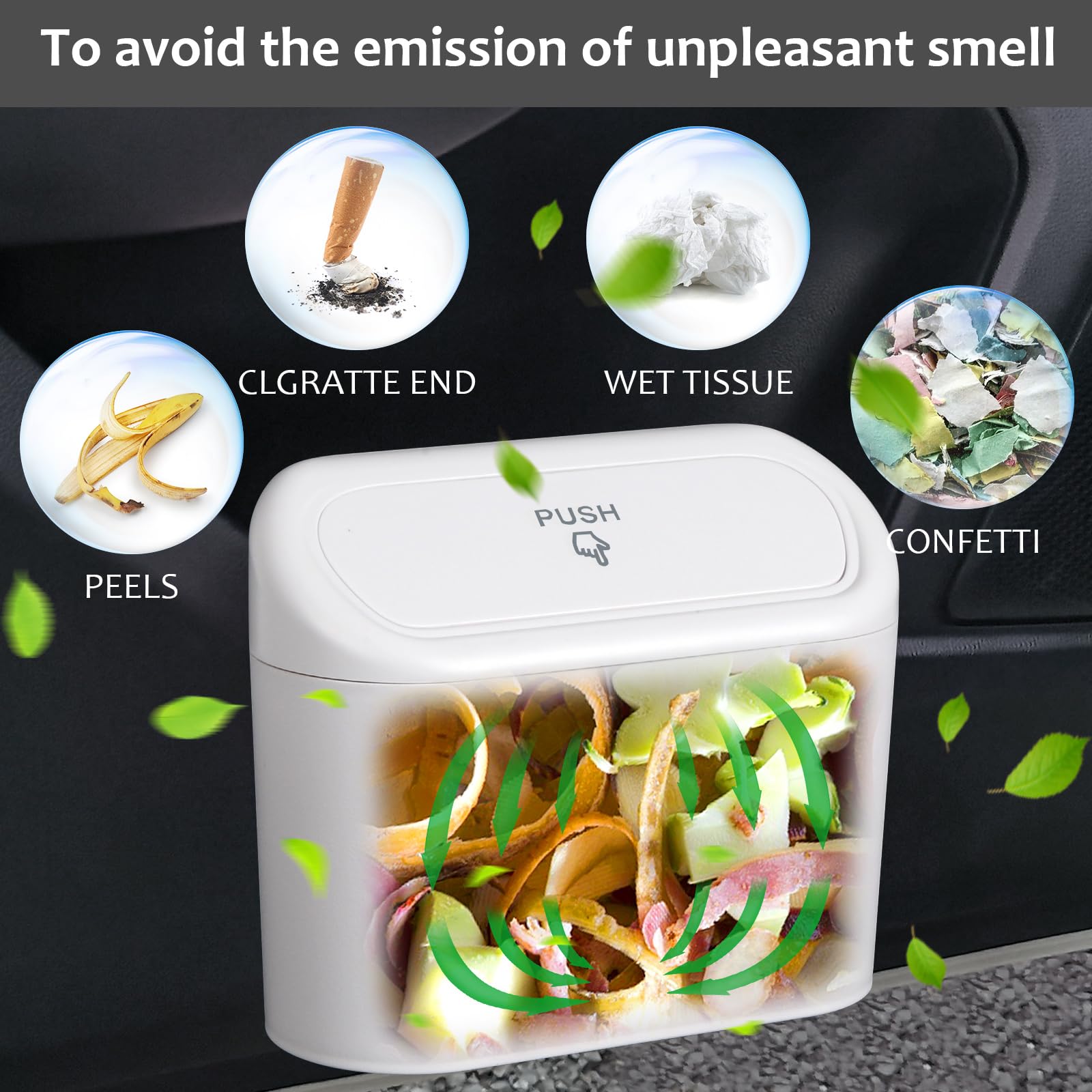 Accmor Car Trash Can With Lid, Vehicle Dustbin Garbage Organizer Holder With One Roll Bag, Mini Leakproof Storage Bin For Auto, Suv, Office (White)