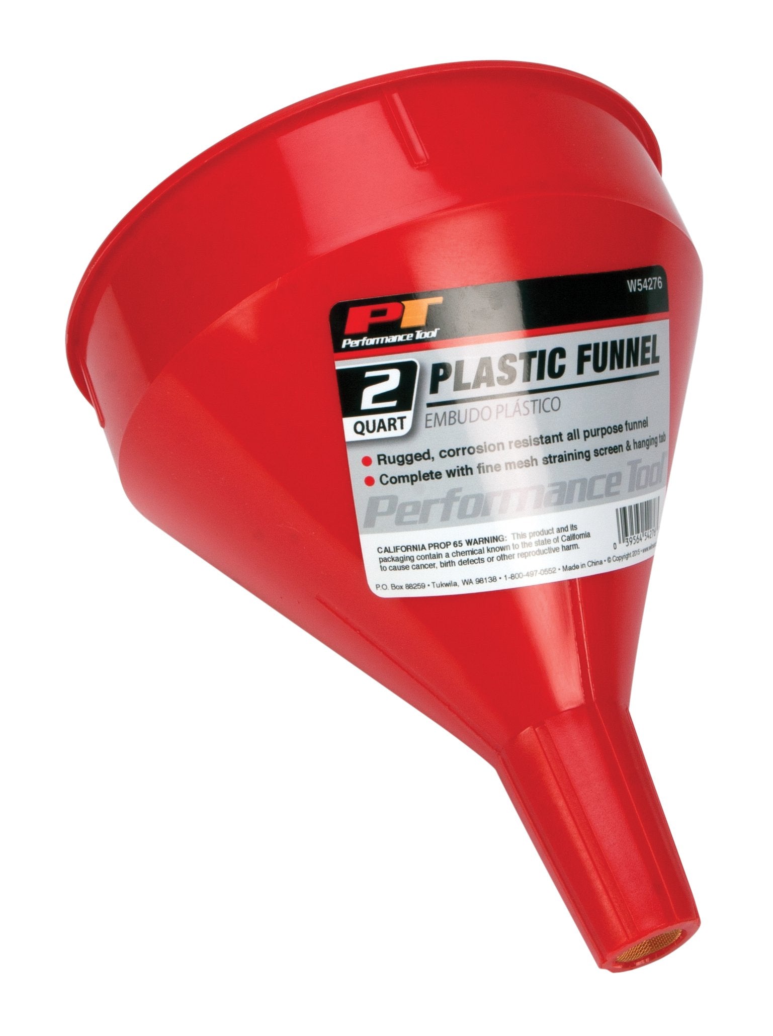 Performance Tool W54276 All Purpose 2 Quart Plastic Funnel with Straining Screen, Rugged and Corrosion Resistant, Capacity Indic