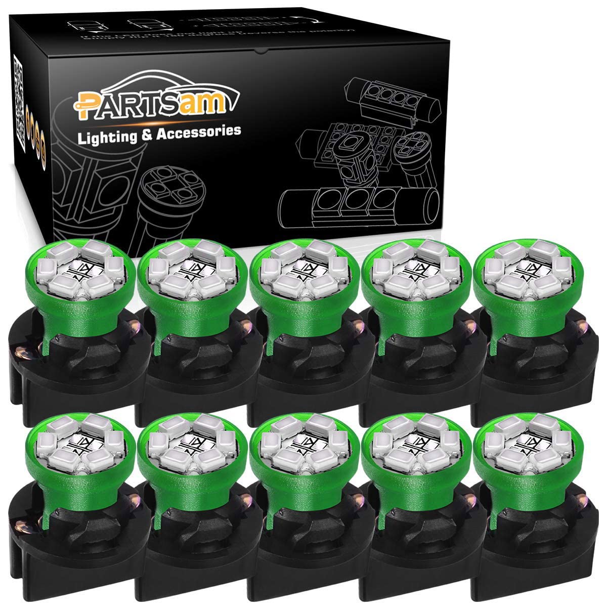 Partsam T10 194 168 Led Dash Instrument Light Bulbs Green With Twist Lock Socket, Super Bright T10 Instrument Panel Gauge Cluste