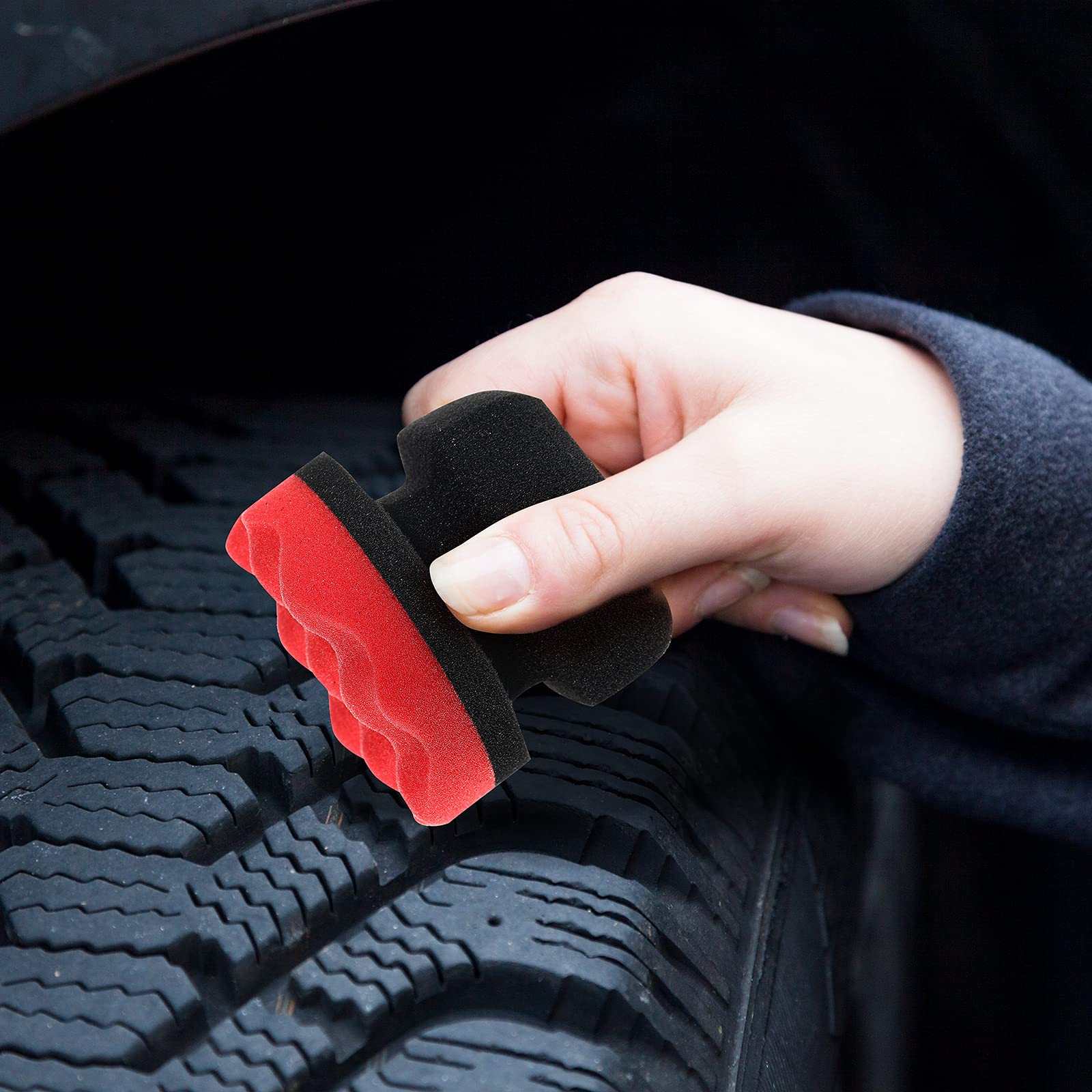 3 Pieces Tire Shine Applicator Pads - Dressing Sponge Foam Gel Wet Car Detailing Reusable Cleaning Supplies (Black, Red, Blue, 3