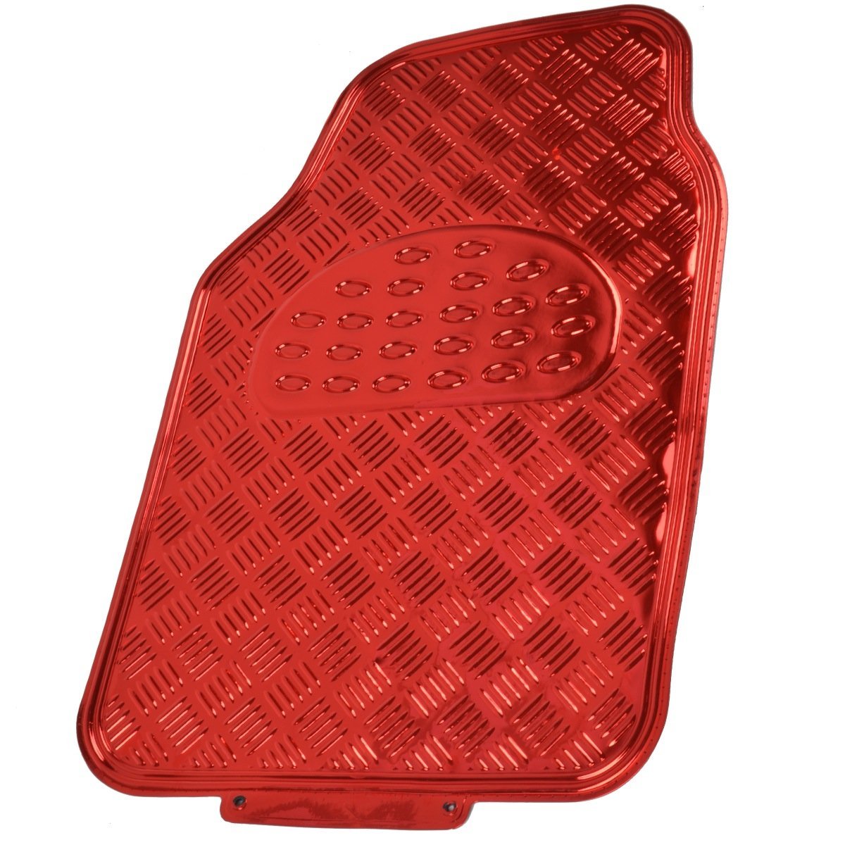 BDK Metallic Chrome Car Floor Mats All-Weather Universal Fit Automotive Floor Mats for Cars SUVs, Floor Mats for Trucks, Car Mats Full Set Front & Rear, Non-Slip Backing - Red
