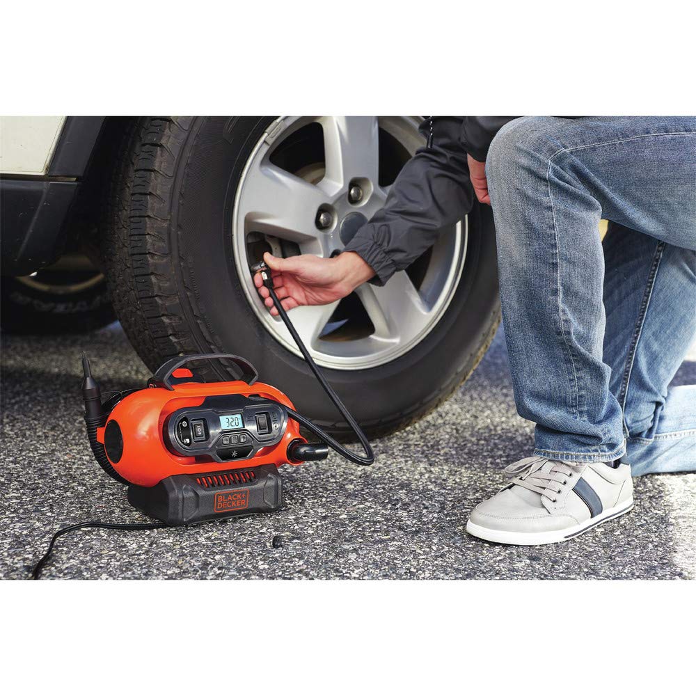 BLACK+DECKER 20V MAX Inflator, Portable Air Compressor, Cordless & Corded, Model BDINF20C, Black/Orange