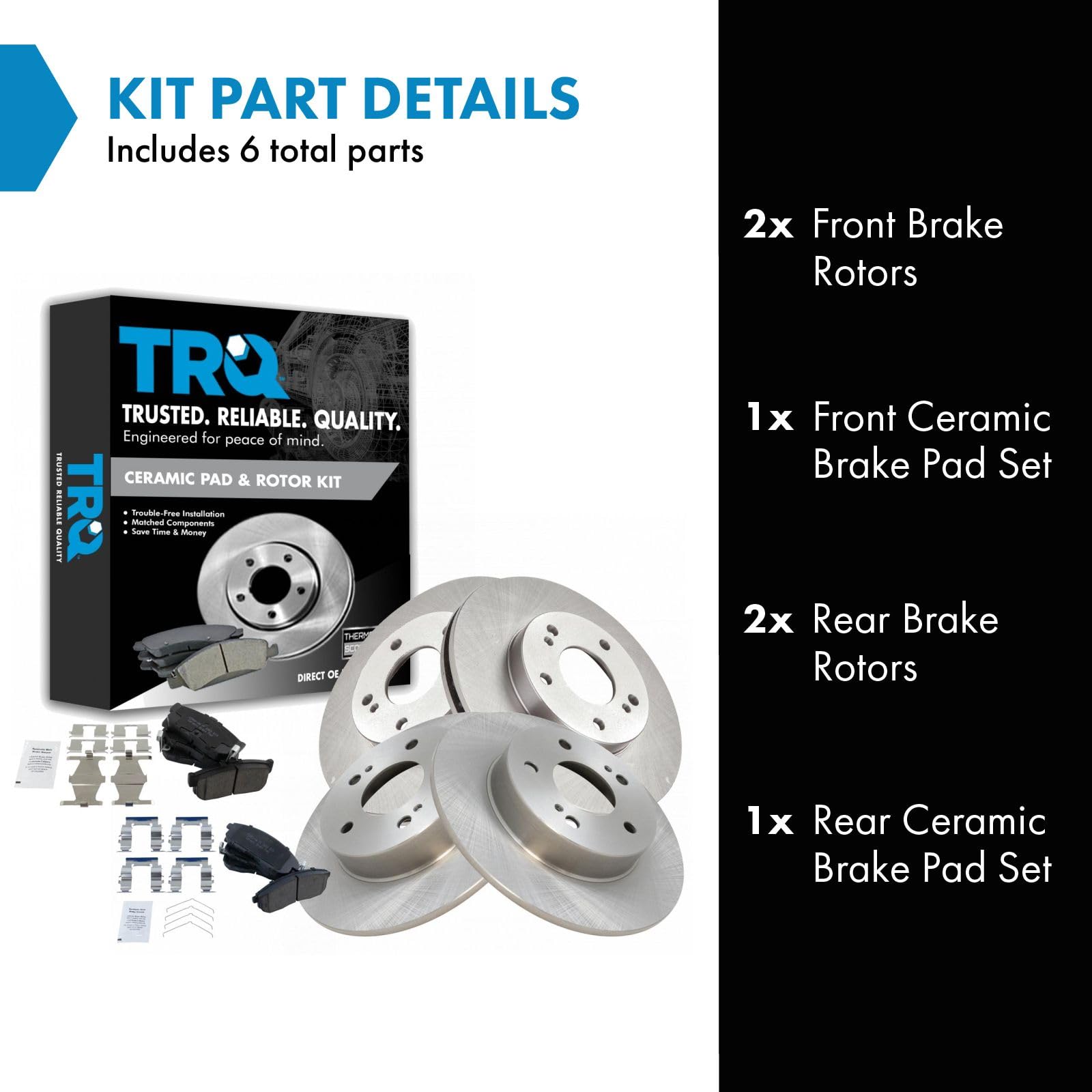 Trq Front And Rear Brake Pad & Rotor Kit Brake Pads Brake Rotor Ceramic Compatible With 1999 Nissan Maxima