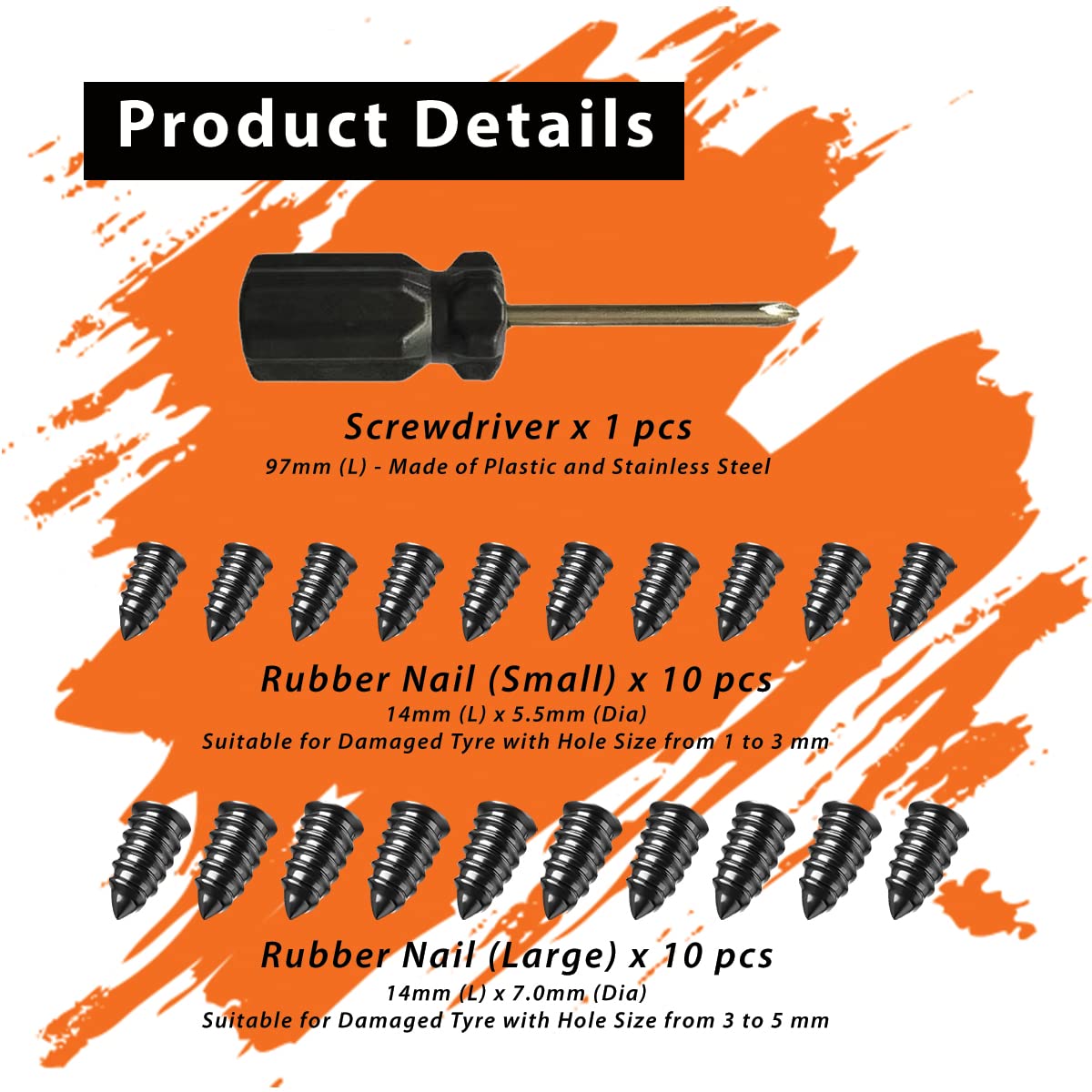 GradCap 20pcs Tyre Repair Kit, Tire Rubber Nails Tool, Self-Service Car Wheel Puncture Repair Screws with Screwdriver Set for Au