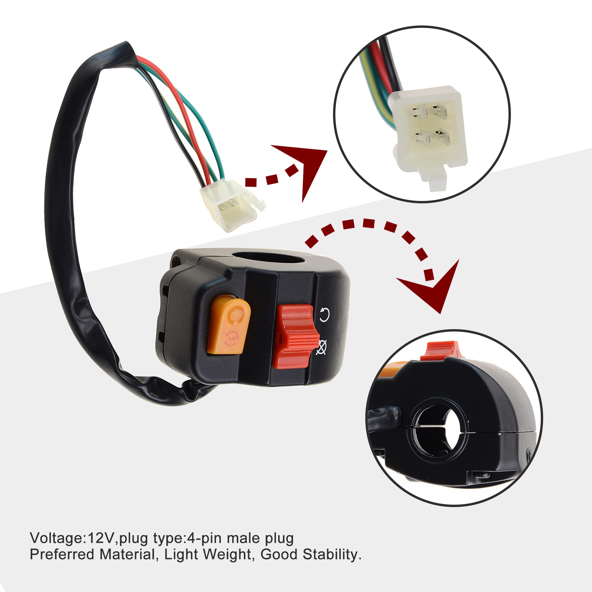 Goofit Universal 7/8'' Right Handlebar Mount Headlight Switch Button With Ignition Switch Replacement For Motorcycles Electric B