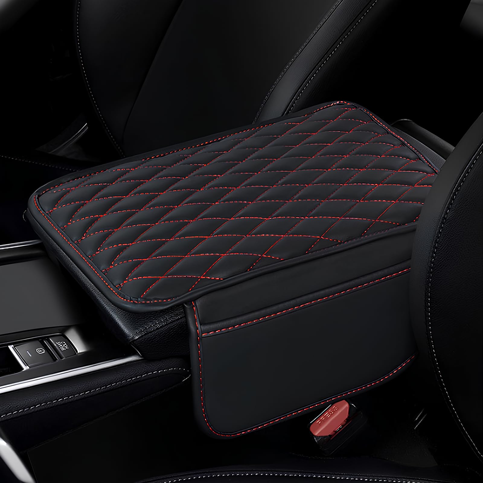 YYTQP Car Center Console Cover, Leather Armrest Seat Box Cover with 2 Storage Bags, Universal Car Armrest Seat Box Pad Car Decor