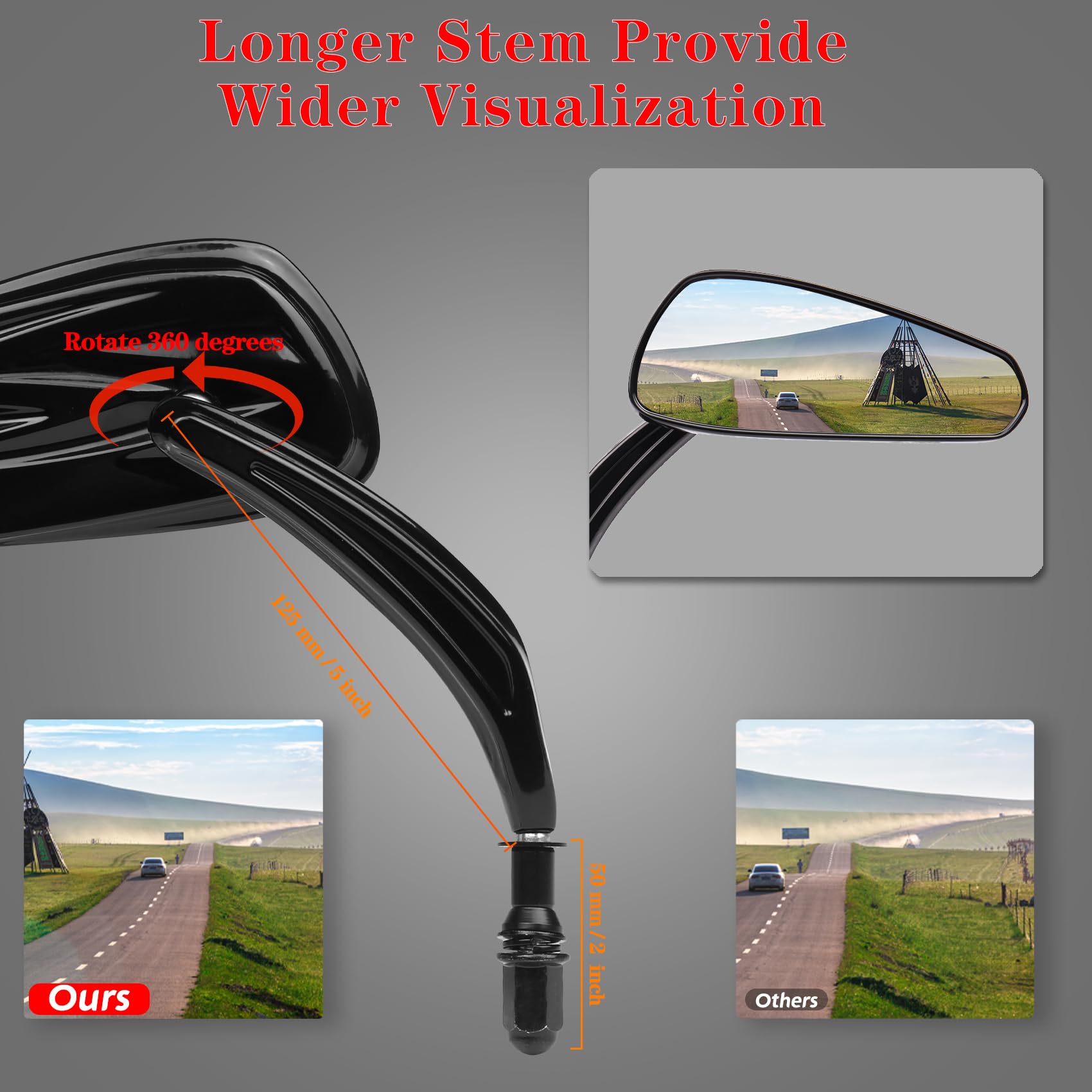 LDJXDADI Motorcycle Rear view Mirrors for Harley Sportster Road King Street Electra Glide Road Glide Dyna Softail 1982-2023 (Bla