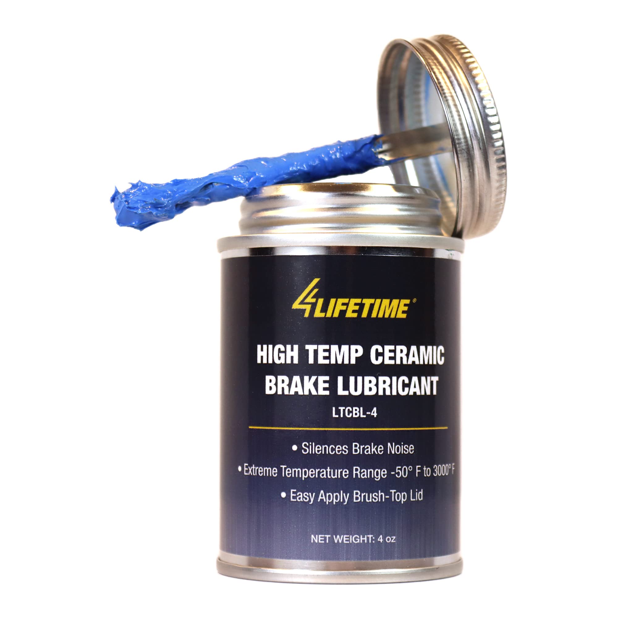 High Temp Ceramic Brake Lubricant - Superior Heat Resistance, Prevents Seizing, Stops Squeaking - Easy Application 4Oz Brush Top Can