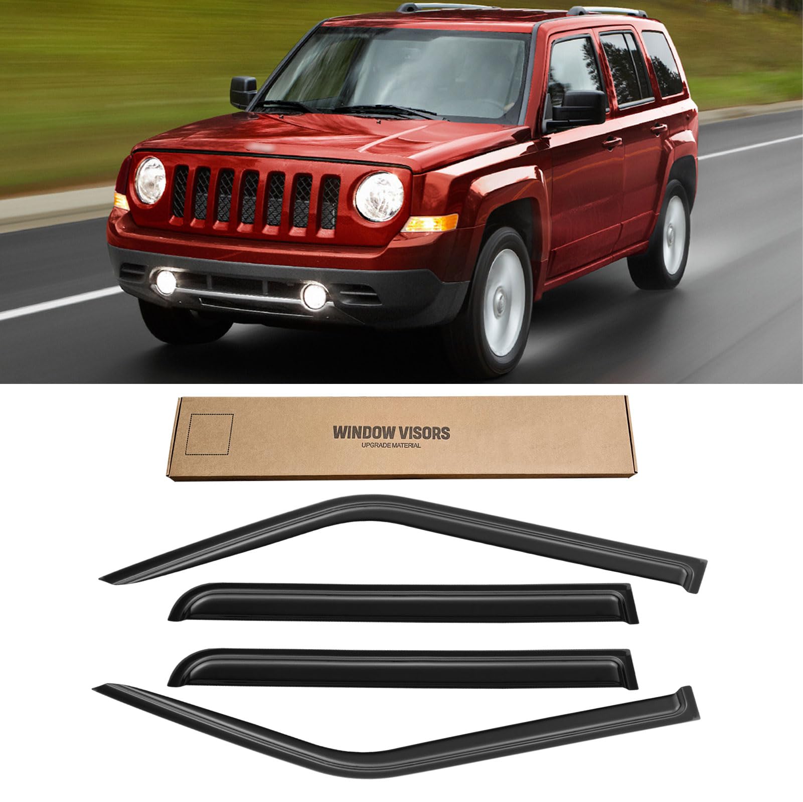 Cmvt Auto Window Visors For 2007-2018 Jeep Patriot, Rain Guards Shields Vent Shade Deflector Dark Smoke 2008 2009 2010 2011 2012