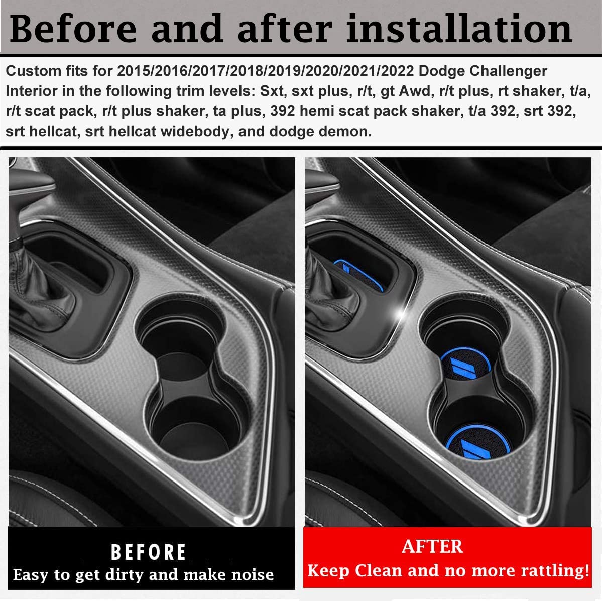 Auprite Anti Dust Mats for Dodge Challenger Accessories 2015 2016 2017 2018 2019 2020 2021 2022 2023,Custom Fits Cup Holder Line