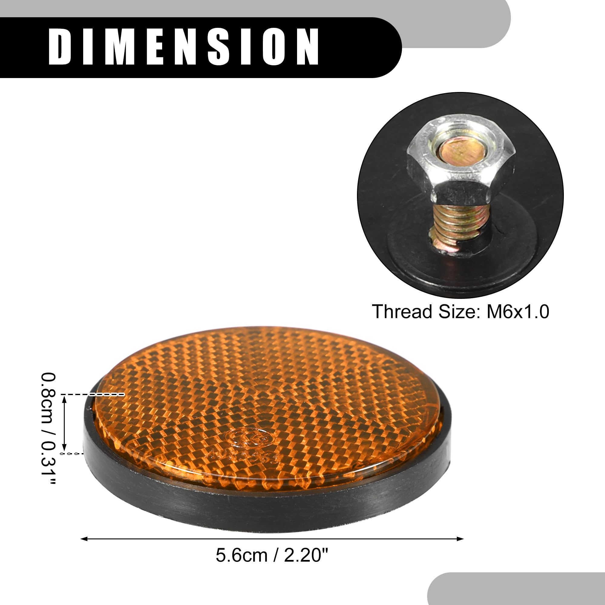 Partuto 6Pcs 2.20'X0.31' Universal Reflector - Round Motorcycle Bike Safety Reflector Increase Visibility And Safety On The Road - Plastic Orange