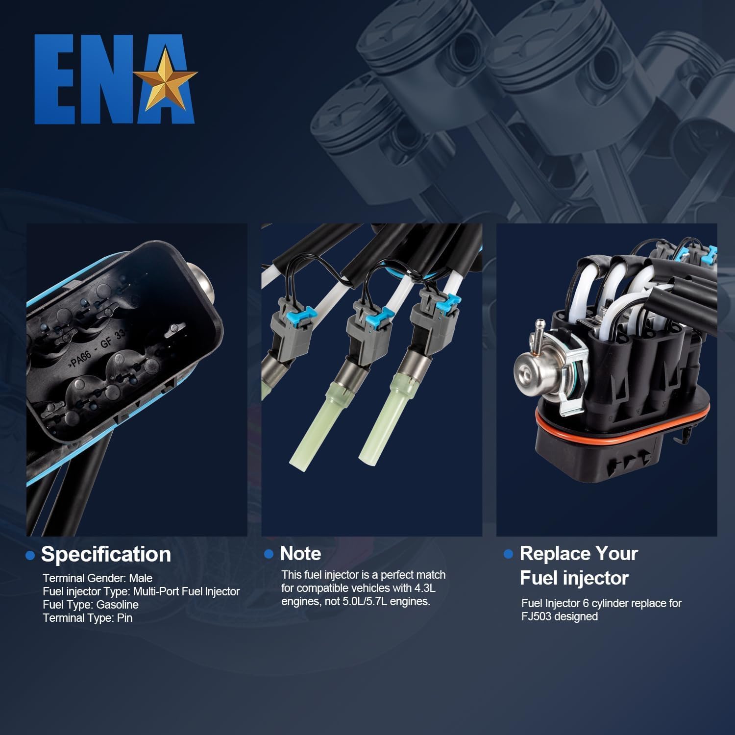 ENA FJ503 Spider Fuel Injectors 6 Cylinder for 17113673 19210688 Compatible with Chevrolet GMC Isuzu Oldsmobile Astro Blazer Exp