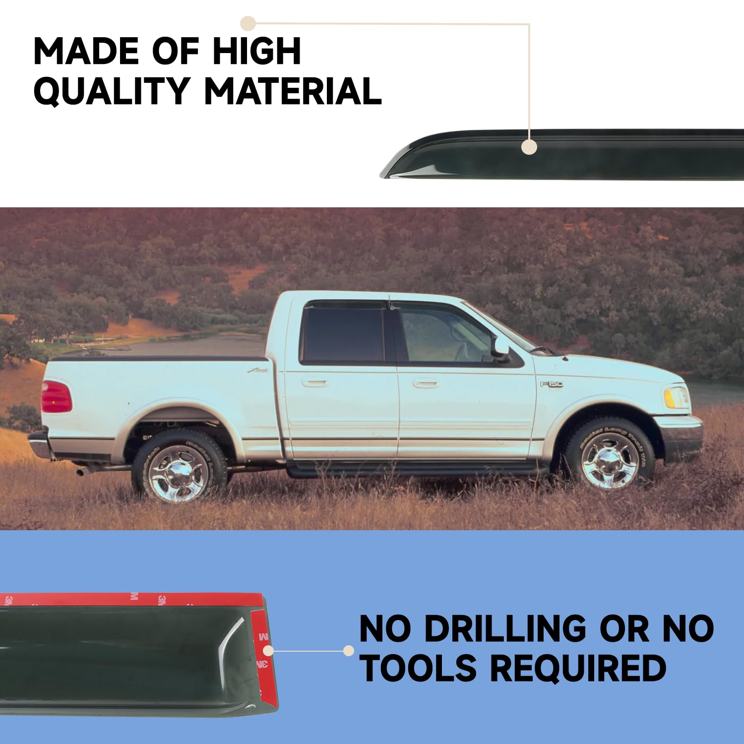 4Pcs Window Rain Guards Shield Fit For 2001-2003 Ford F150 Supercrew Cab, Outside Mount Window Vent Visors Shades, Wind Deflecto