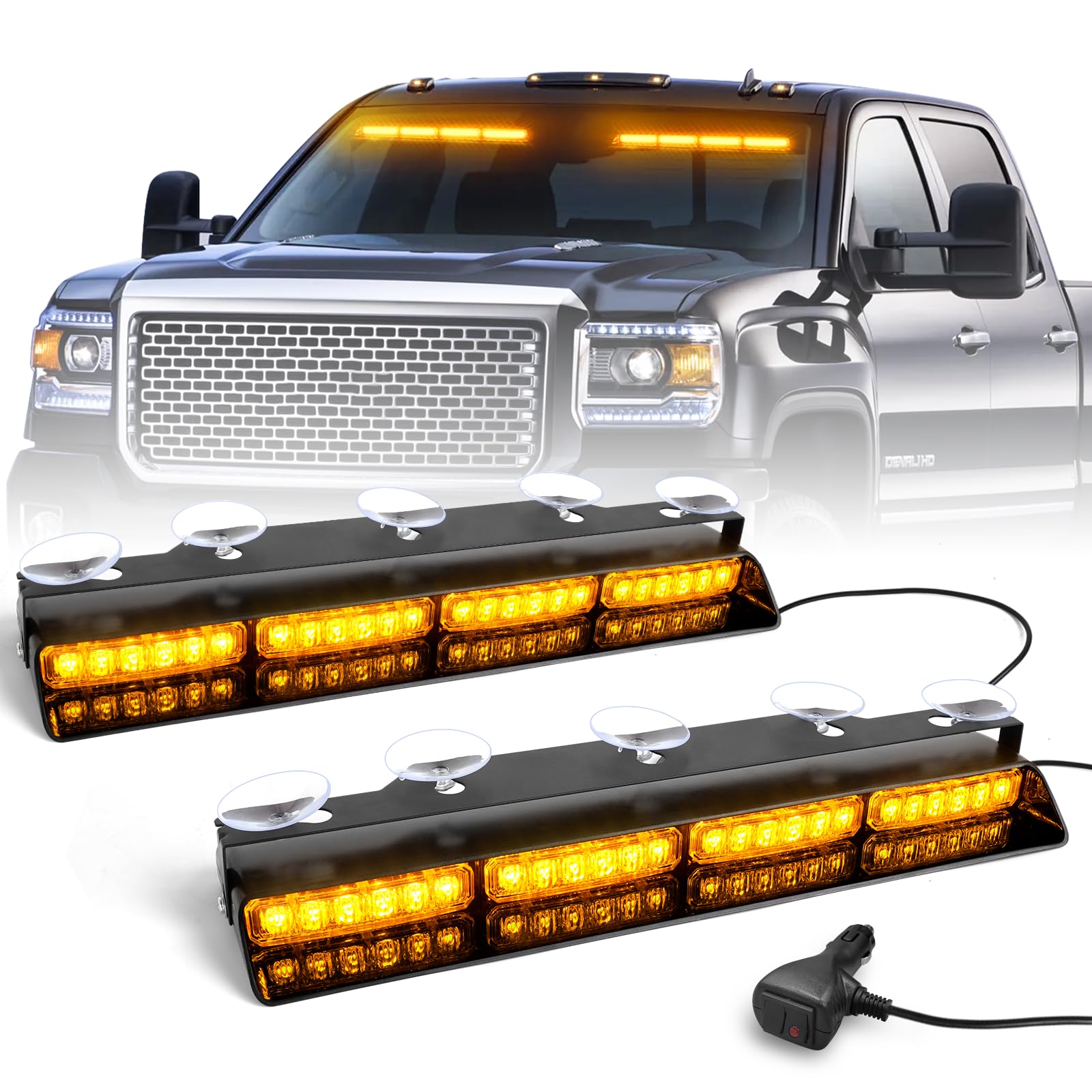 Hlauto 6Z4J Emergency Dash Strobe Lights: 2X16.8 Inch Amber Safety Lights, 48 Led Flashing Warning Hazard Interior Windshield Vi